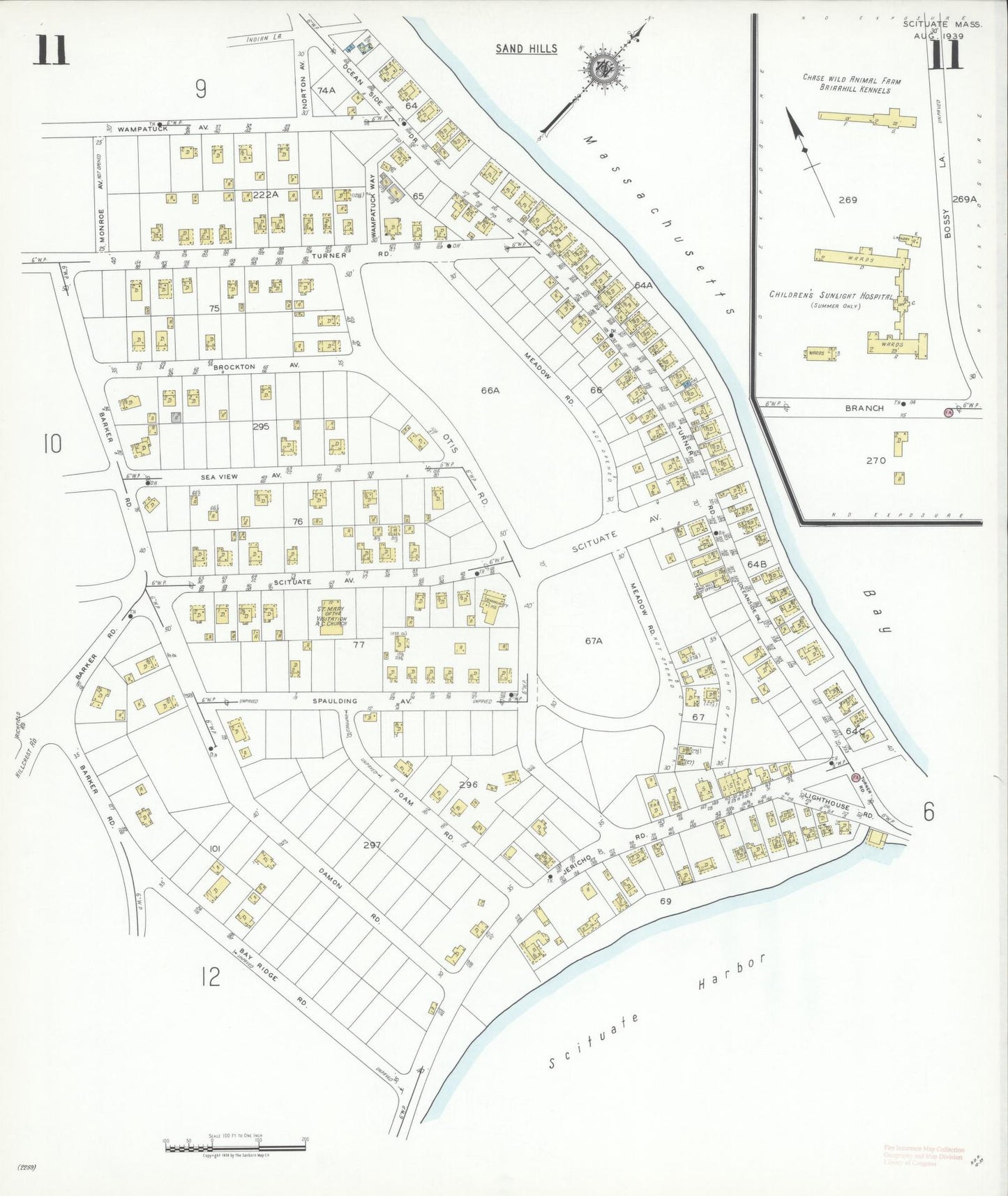 Sanborn Fire Insurance Map from Scituate, Plymouth County, Massachusetts (1939), Sheet #0011 - Historic Sanborn Fire Insurance Map Print, vintage old map wall art, antique decor, genealogy gift, Massachusetts Massachusetts map