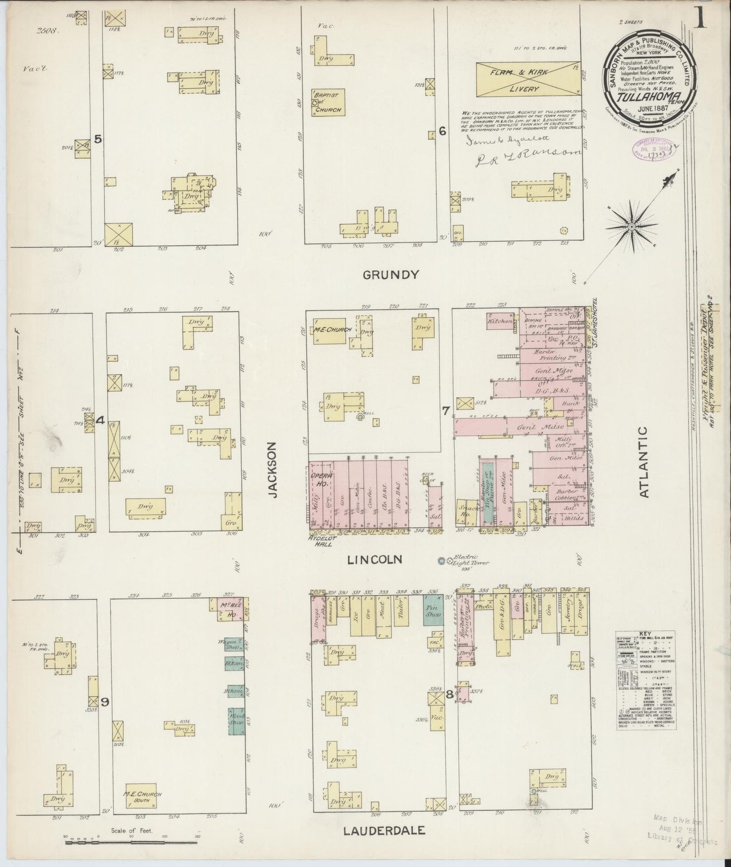 Sanborn Fire Insurance Map from Tullahoma, Coffee County, Tennessee. (1887) – Historic Sanborn Fire Insurance Map Print