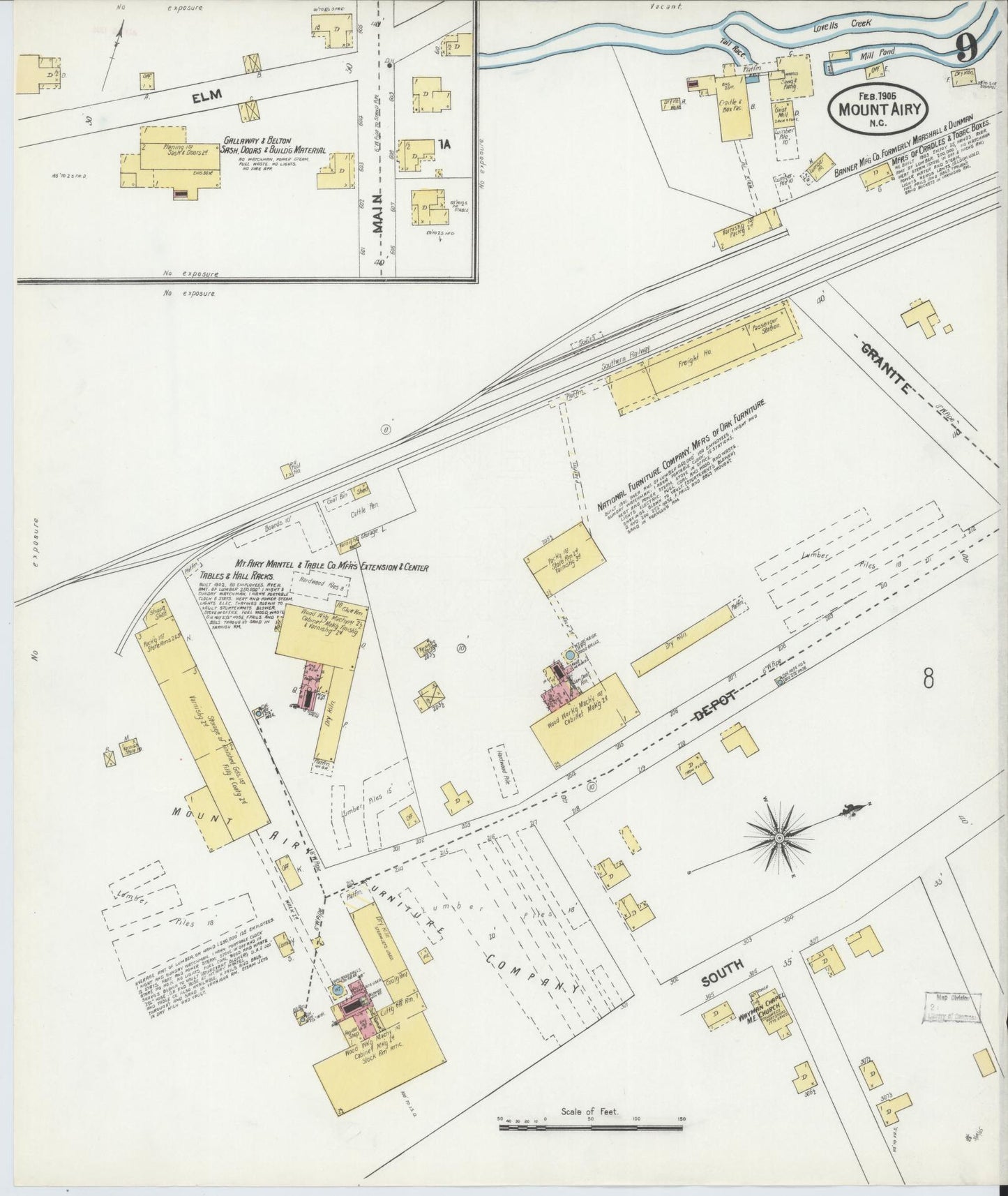 Sanborn Fire Insurance Map from Mount Airy, Surry County, North Carolina (1905), Sheet #0009 - Complete Map Set gallery image, historic Sanborn map, vintage wall art, North Carolina North Carolina