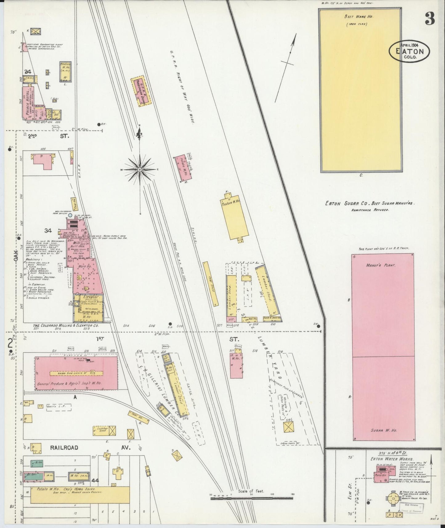 Sanborn Fire Insurance Map from Eaton, Weld County, Colorado (1904), Sheet #0003 - Complete Map Set gallery image, historic Sanborn map, vintage wall art, Colorado Colorado