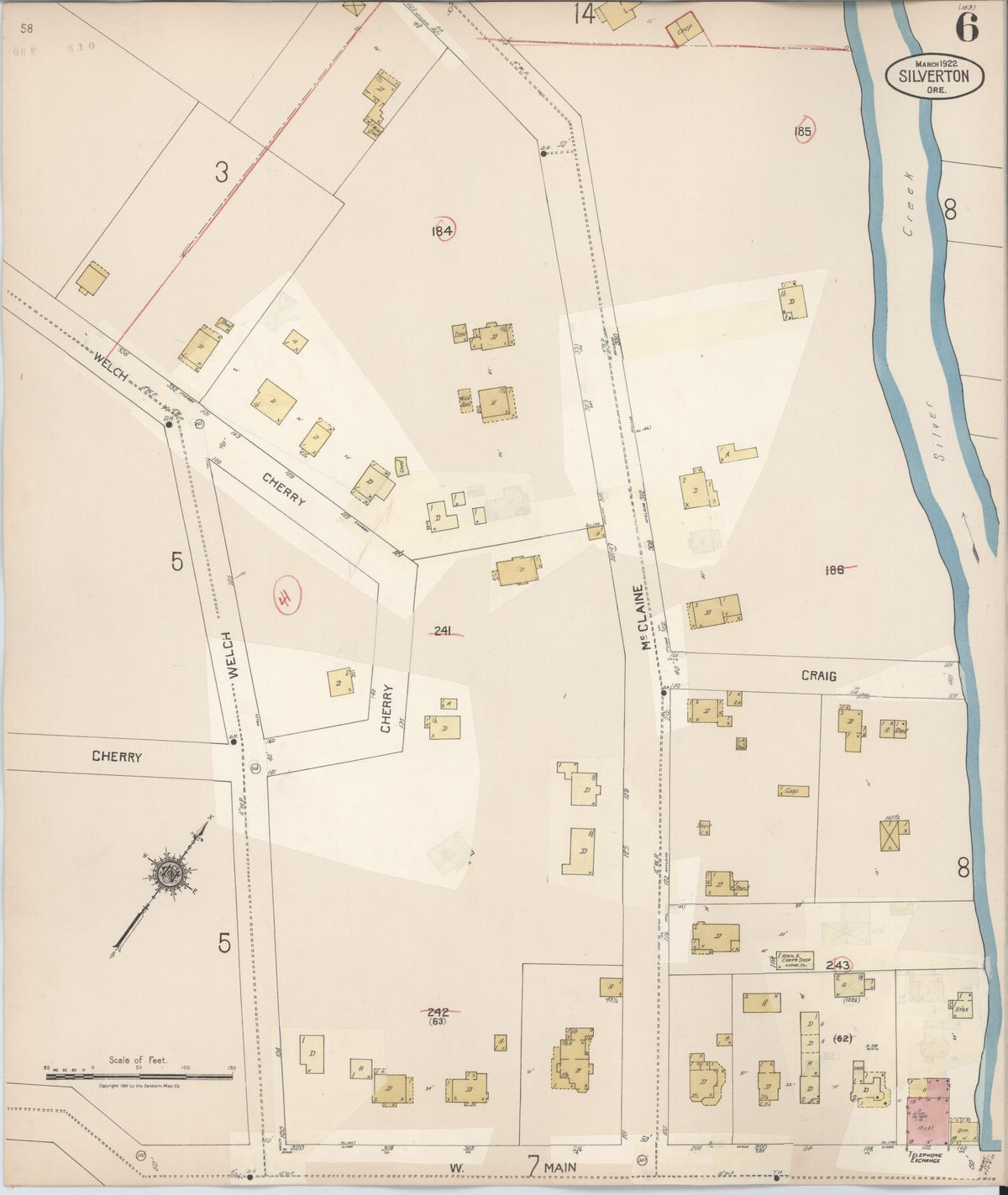 Sanborn Fire Insurance Map from Silverton, Marion County, Oregon (1939), Sheet #0006 - Historic Sanborn Fire Insurance Map Print, vintage old map wall art, antique decor, genealogy gift, Oregon Oregon map