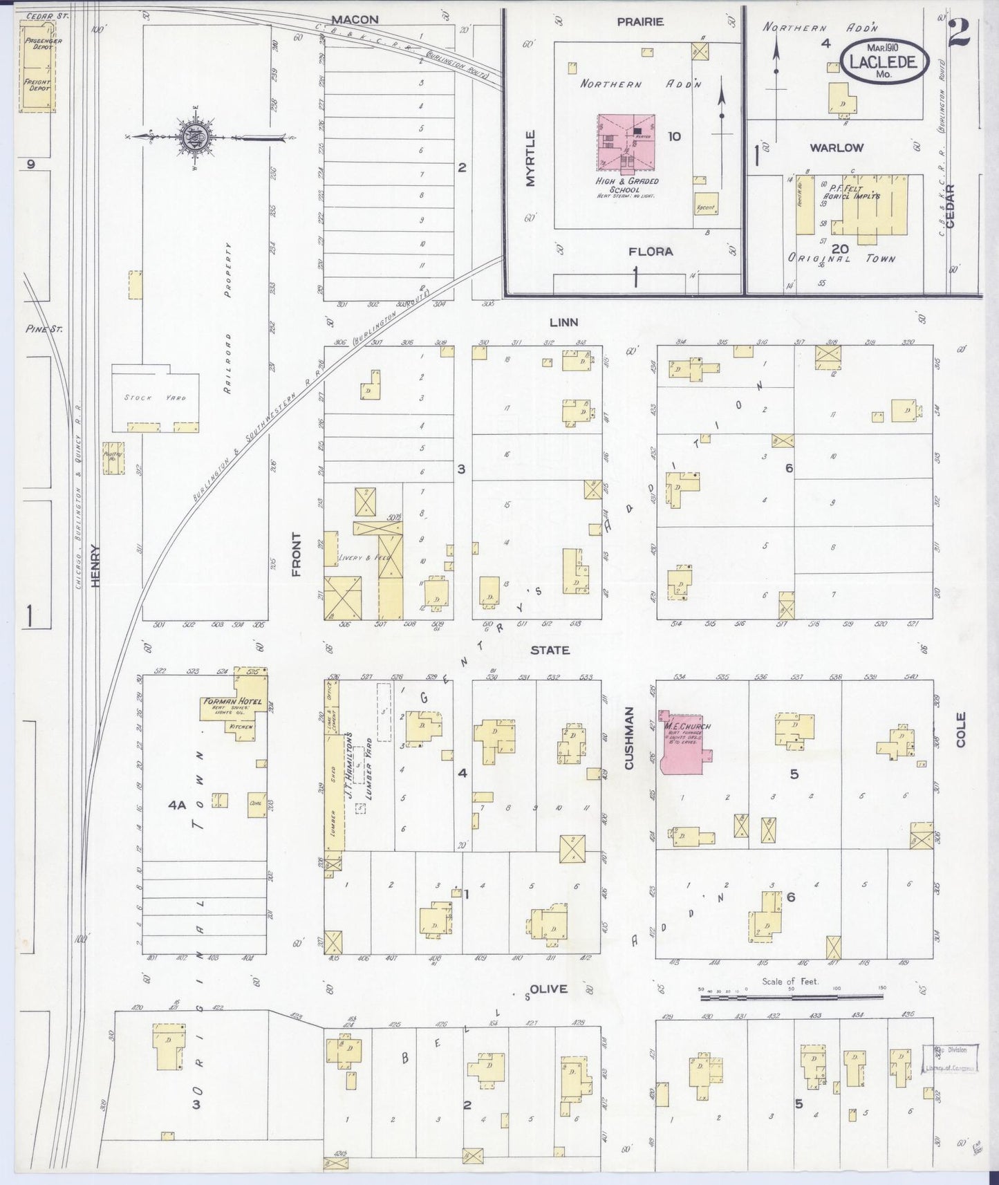 Sanborn Fire Insurance Map from Laclede, Linn County, Missouri (1910), Sheet #0002 - Complete Map Set gallery image, historic Sanborn map, vintage wall art, Missouri Missouri