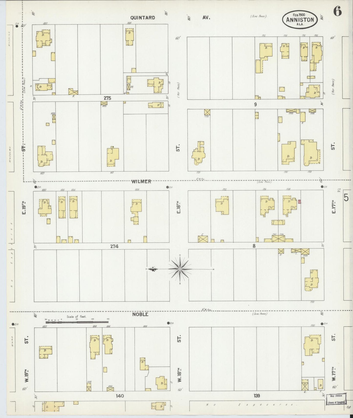 Sanborn Fire Insurance Map from Anniston, Calhoun County, Alabama (1900), Sheet #0006 - Historic Sanborn Fire Insurance Map Print, vintage old map wall art, antique decor, genealogy gift, Alabama Alabama map