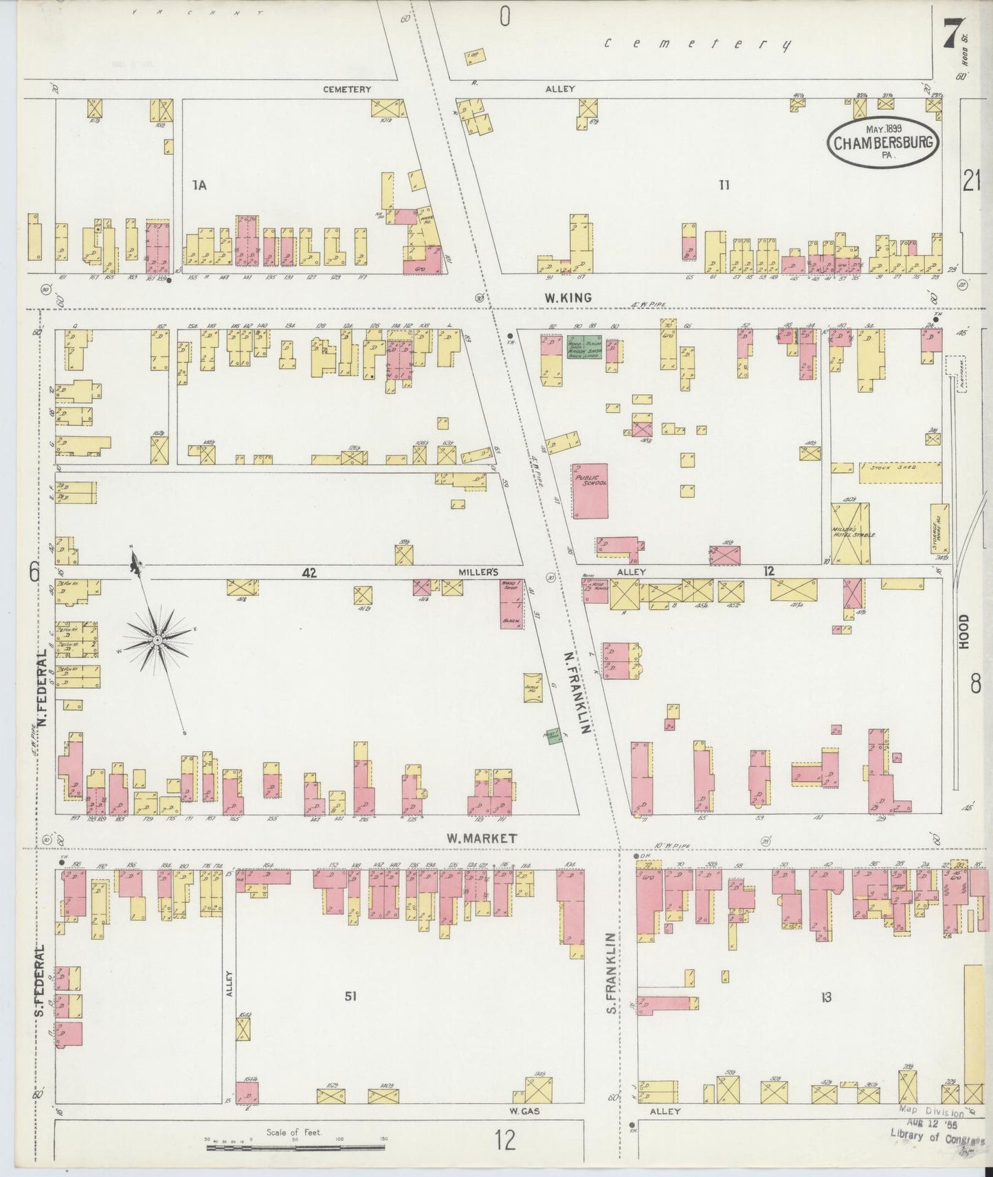 Sanborn Fire Insurance Map from Chambersburg, Franklin County, Pennsylvania (1899), Sheet #0007 - Historic Sanborn Fire Insurance Map Print, vintage old map wall art, antique decor, genealogy gift, Pennsylvania Pennsylvania map
