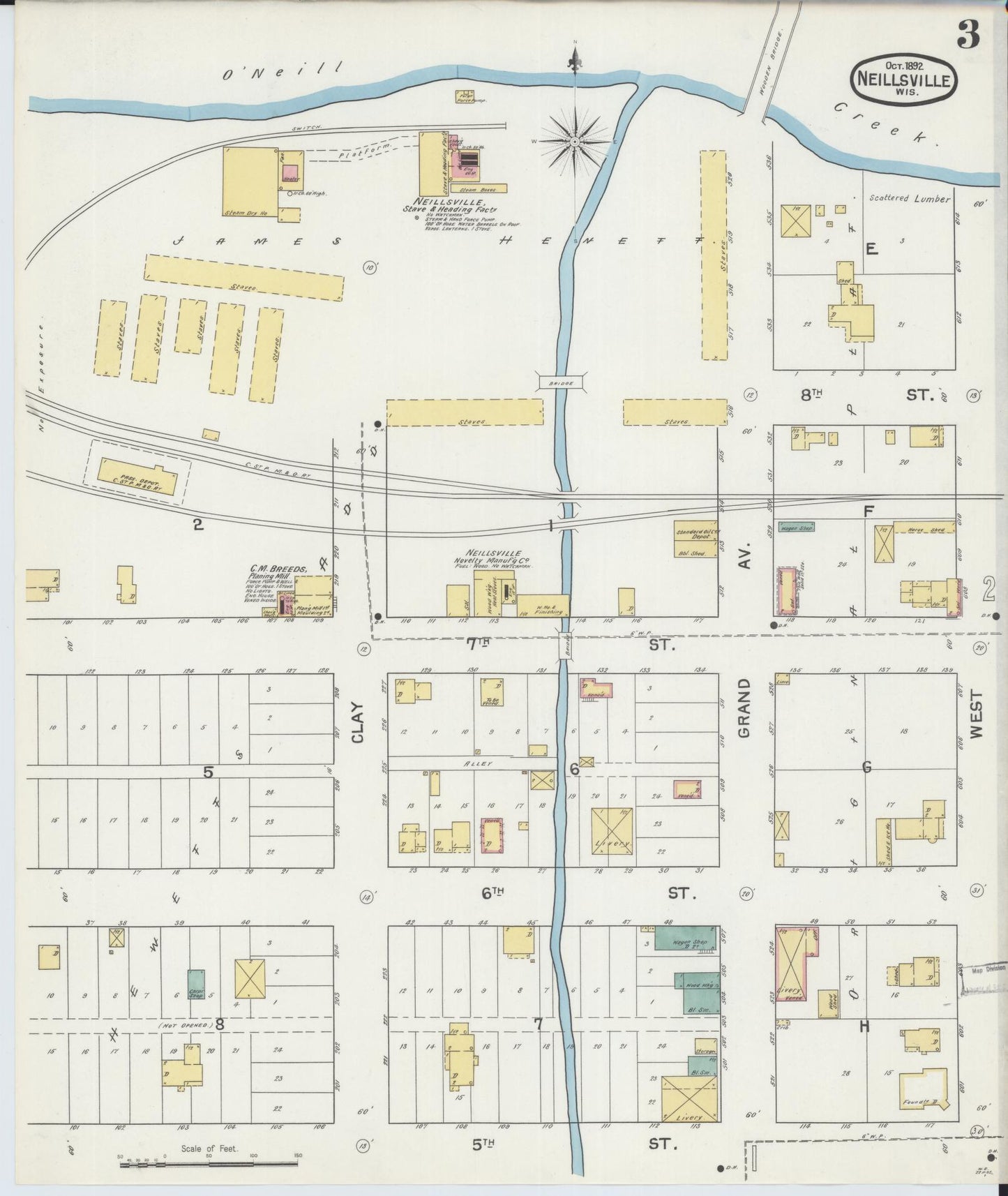 Sanborn Fire Insurance Map from Neillsville, Clark County, Wisconsin (1892), Sheet #0003 - Historic Sanborn Fire Insurance Map Print, vintage old map wall art, antique decor, genealogy gift, Wisconsin Wisconsin map
