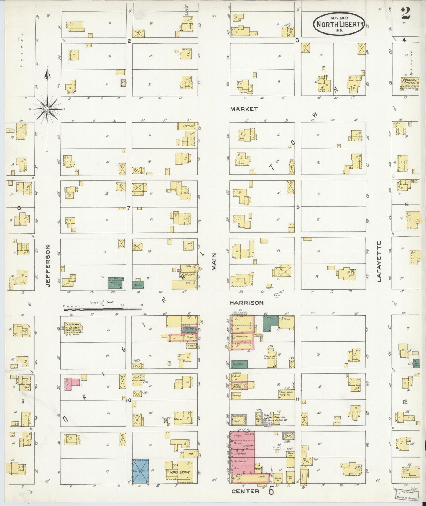 Sanborn Fire Insurance Map from North Liberty, Saint Joseph County, Indiana (1909), Sheet #0002 - Historic Sanborn Fire Insurance Map Print, vintage old map wall art, antique decor, genealogy gift, Indiana Indiana map