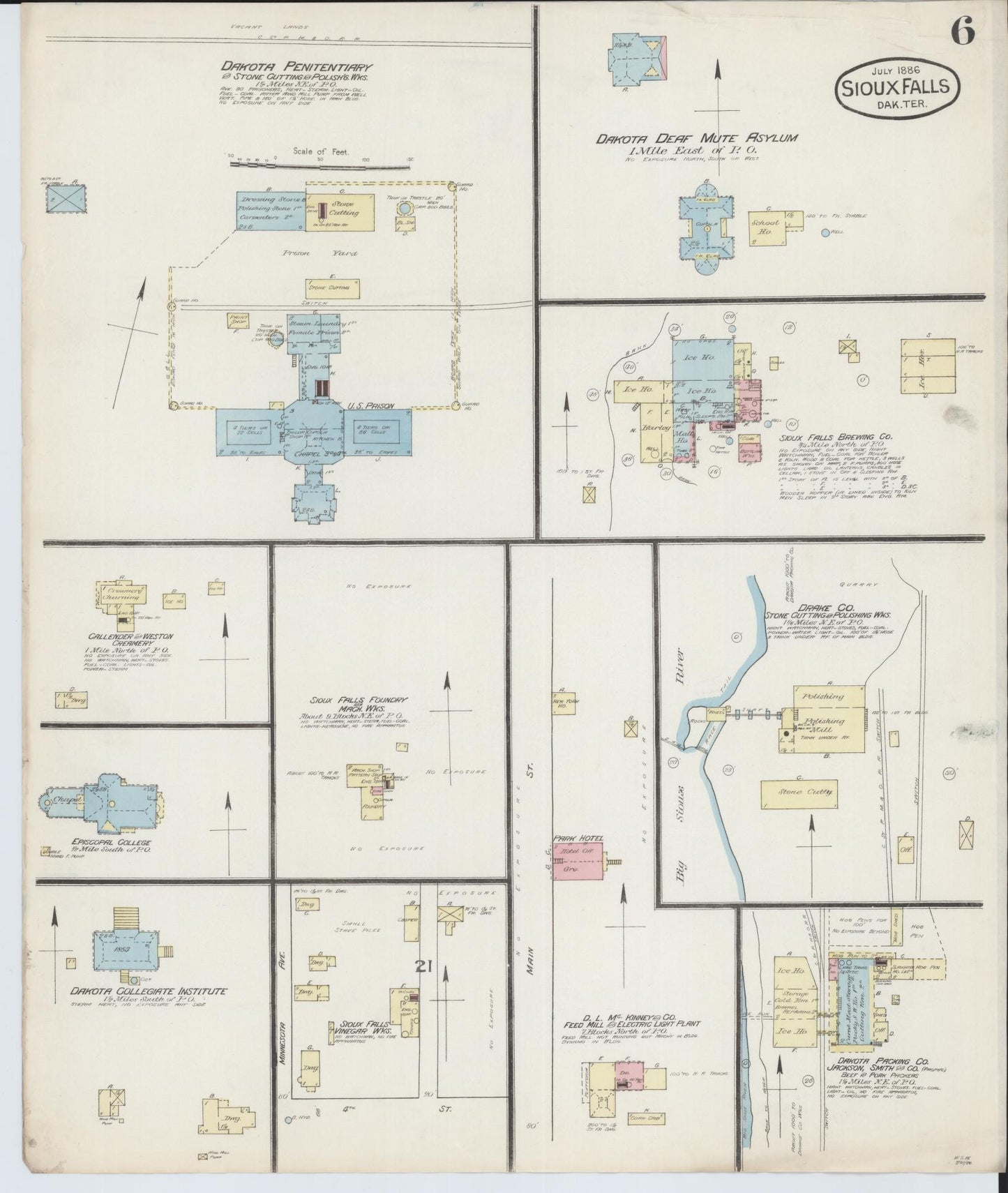 Sanborn Fire Insurance Map from Sioux Falls, Minnehaha County, South Dakota (1886), Sheet #0006 - Complete Map Set gallery image, historic Sanborn map, vintage wall art, South Dakota South Dakota