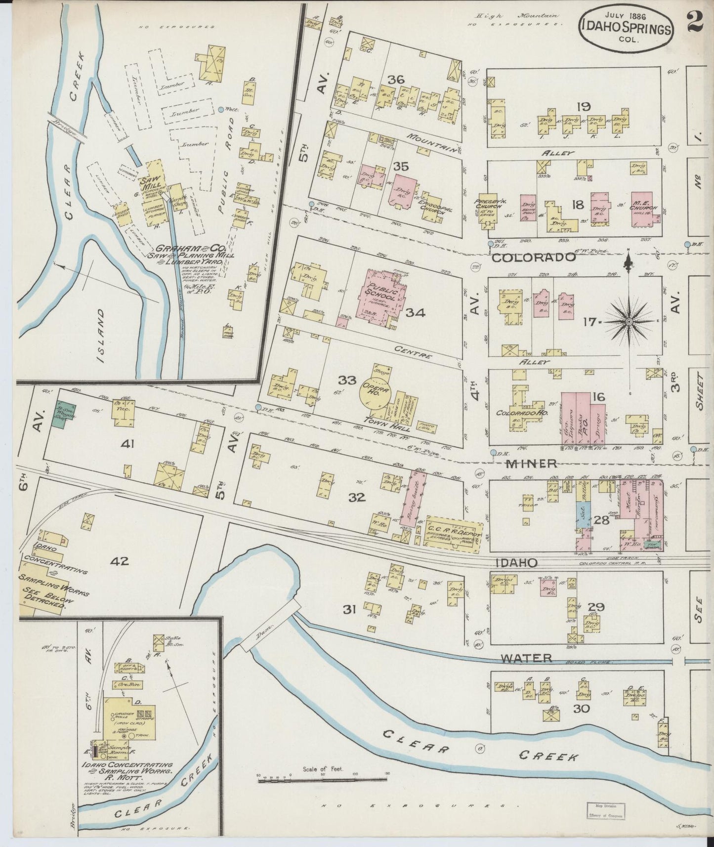 Sanborn Fire Insurance Map from Idaho Springs, Clear Creek County, Colorado (1886), Sheet #0002 - Complete Map Set gallery image, historic Sanborn map, vintage wall art, Colorado Colorado