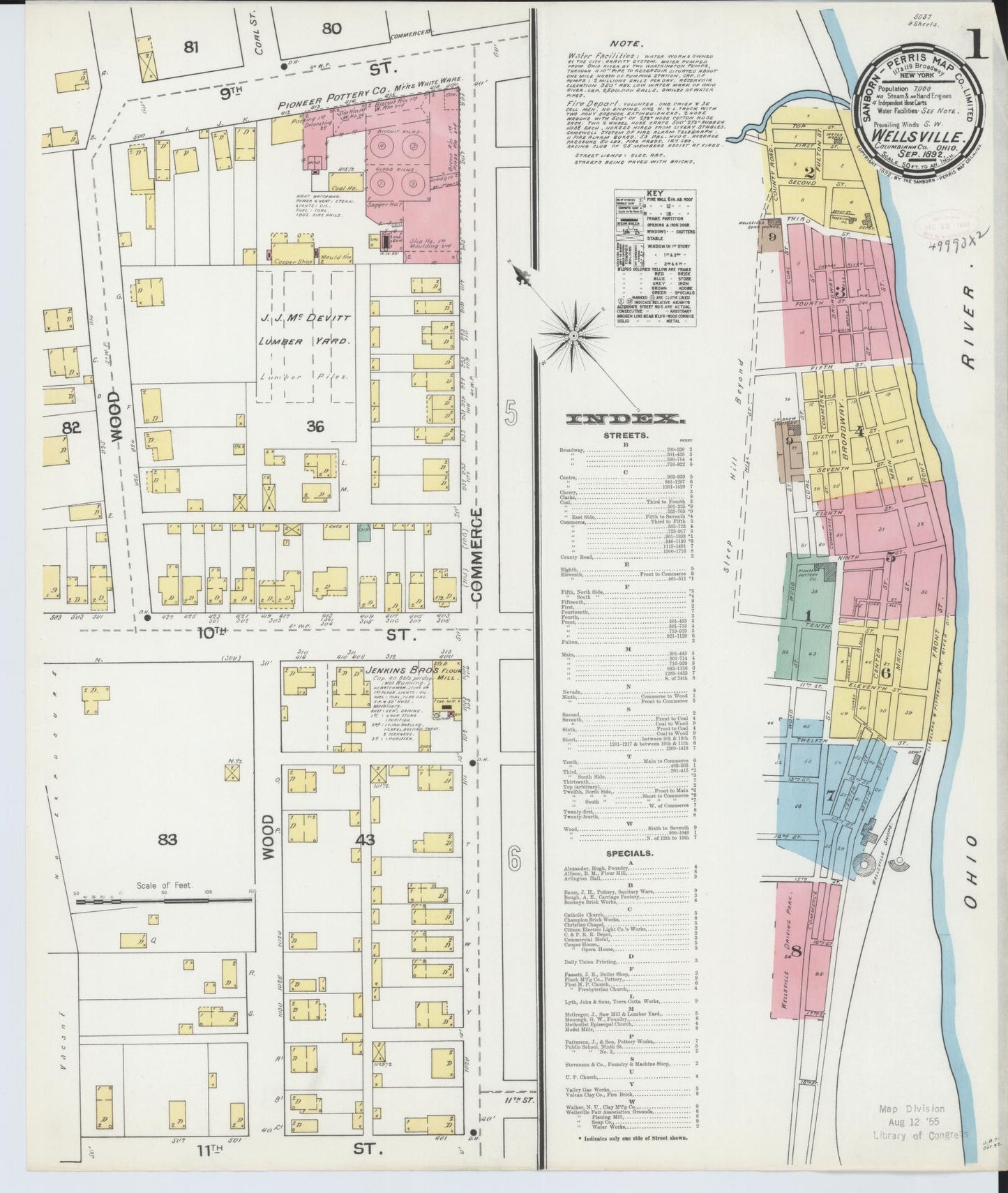 Sanborn Fire Insurance Map from Wellsville, Columbiana County, Ohio (1892), Sheet #0001 - Historic Sanborn Fire Insurance Map Print, vintage old map wall art, antique decor, genealogy gift, Ohio Ohio map