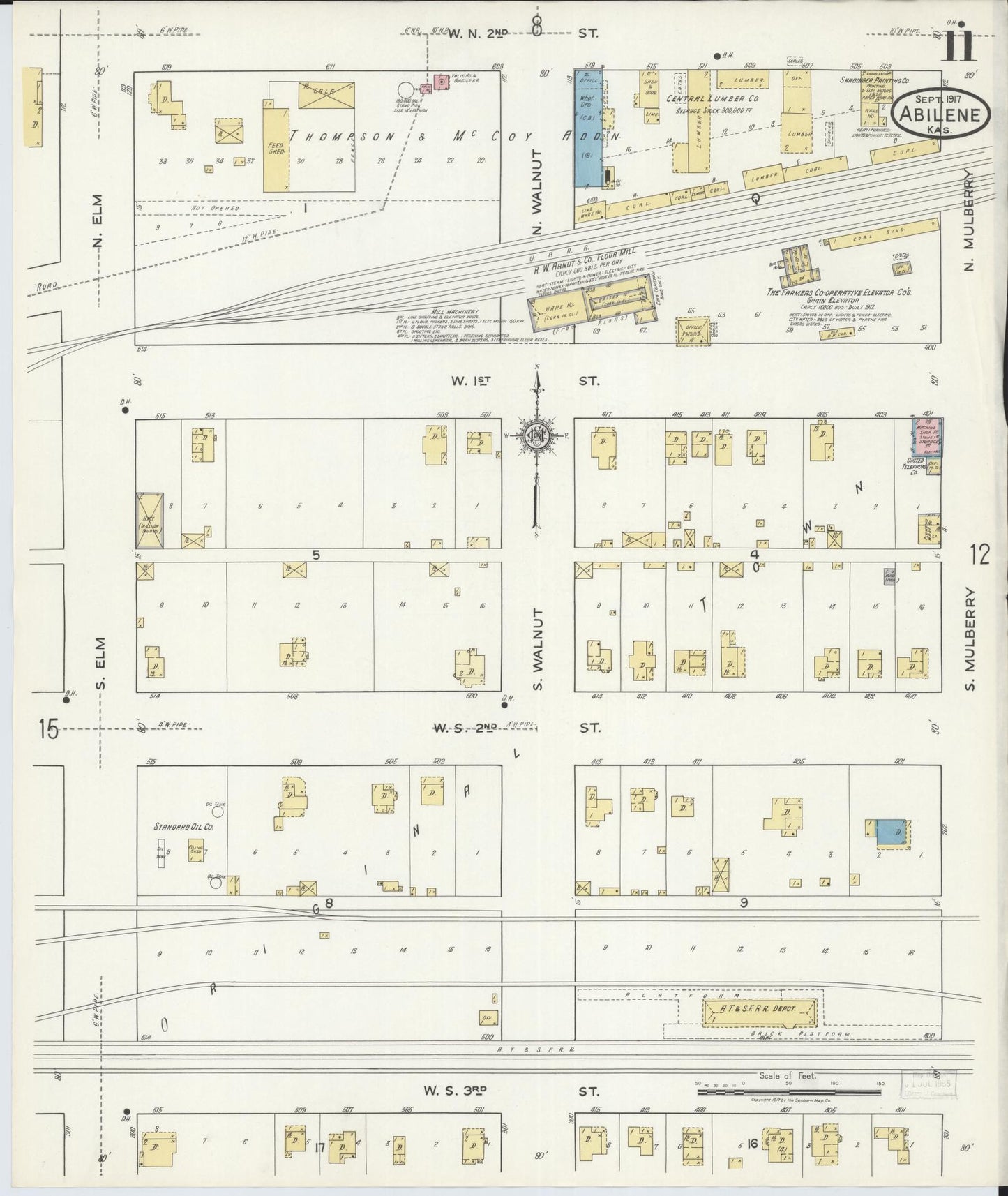 Sanborn Fire Insurance Map from Abilene, Dickinson County, Kansas (1917), Sheet #0011 - Historic Sanborn Fire Insurance Map Print, vintage old map wall art, antique decor, genealogy gift, Kansas Kansas map