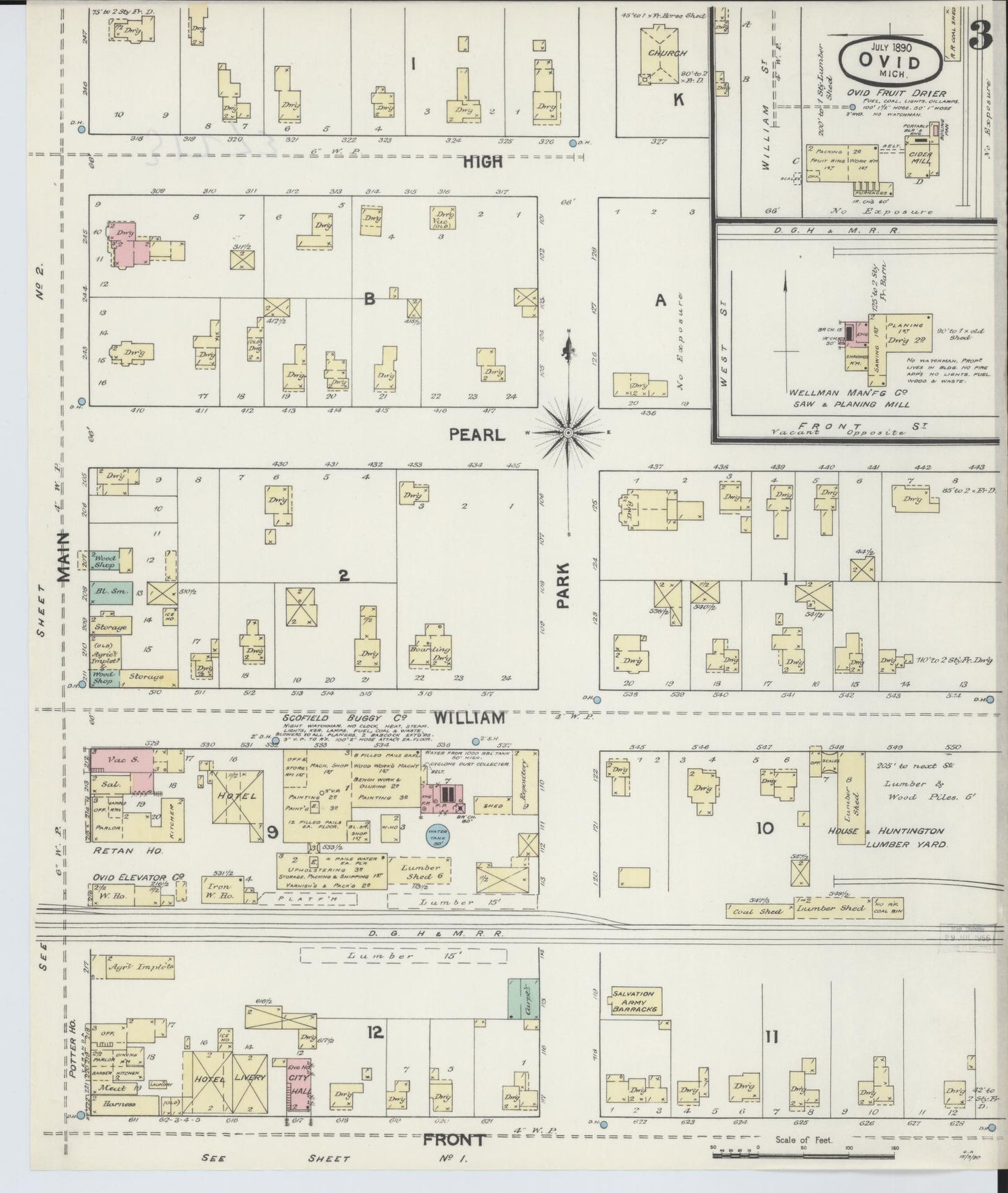 Sanborn Fire Insurance Map from Ovid, Clinton County, Michigan (1890), Sheet #0003 - Complete Map Set gallery image, historic Sanborn map, vintage wall art, Michigan Michigan