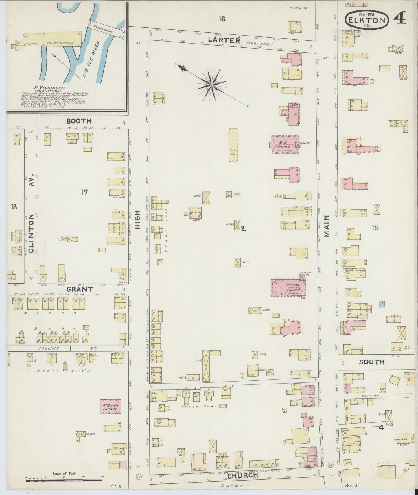 Cecil, Maryland - 1891 - Sanborn Fire Insurance Map, Sheet #0004 - Historic Sanborn Fire Insurance Map Print, Cecil Maryland 1891 0004 vintage old map wall art
