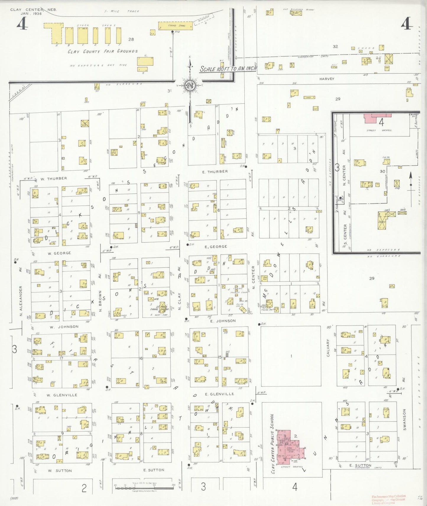 Sanborn Fire Insurance Map from Clay Center, Clay County, Nebraska (1936), Sheet #0004 - Complete Map Set gallery image, historic Sanborn map, vintage wall art, Nebraska Nebraska
