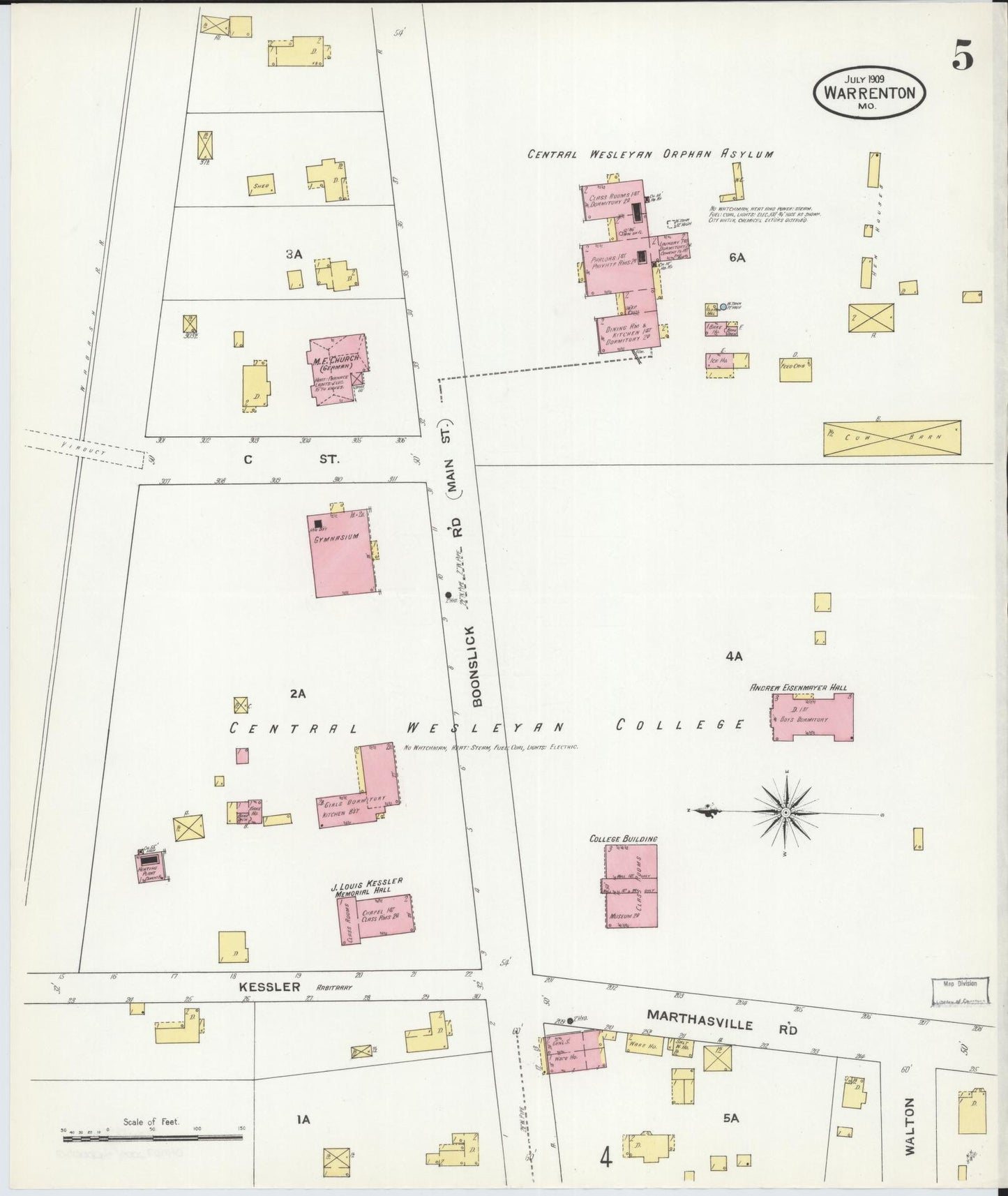 Sanborn Fire Insurance Map from Warrenton, Warren County, Missouri (1909), Sheet #0005 - Historic Sanborn Fire Insurance Map Print, vintage old map wall art, antique decor, genealogy gift, Missouri Missouri map