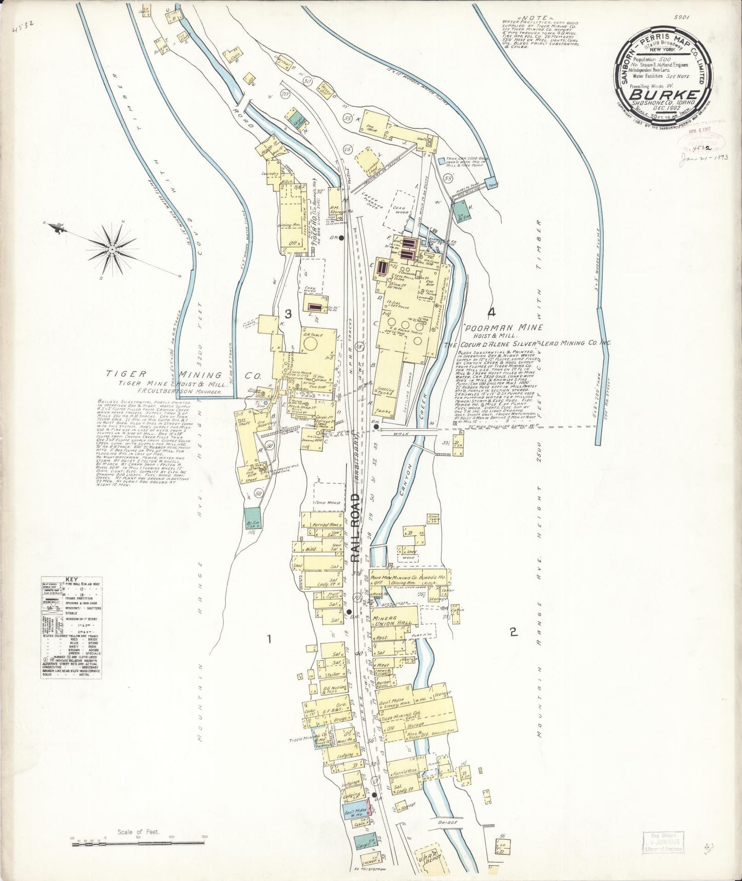 Sanborn Fire Insurance Map from Burke, Shoshone County, Idaho (1892), Sheet #0001 - Historic Sanborn Fire Insurance Map Print, vintage old map wall art, antique decor, genealogy gift, Idaho Idaho map