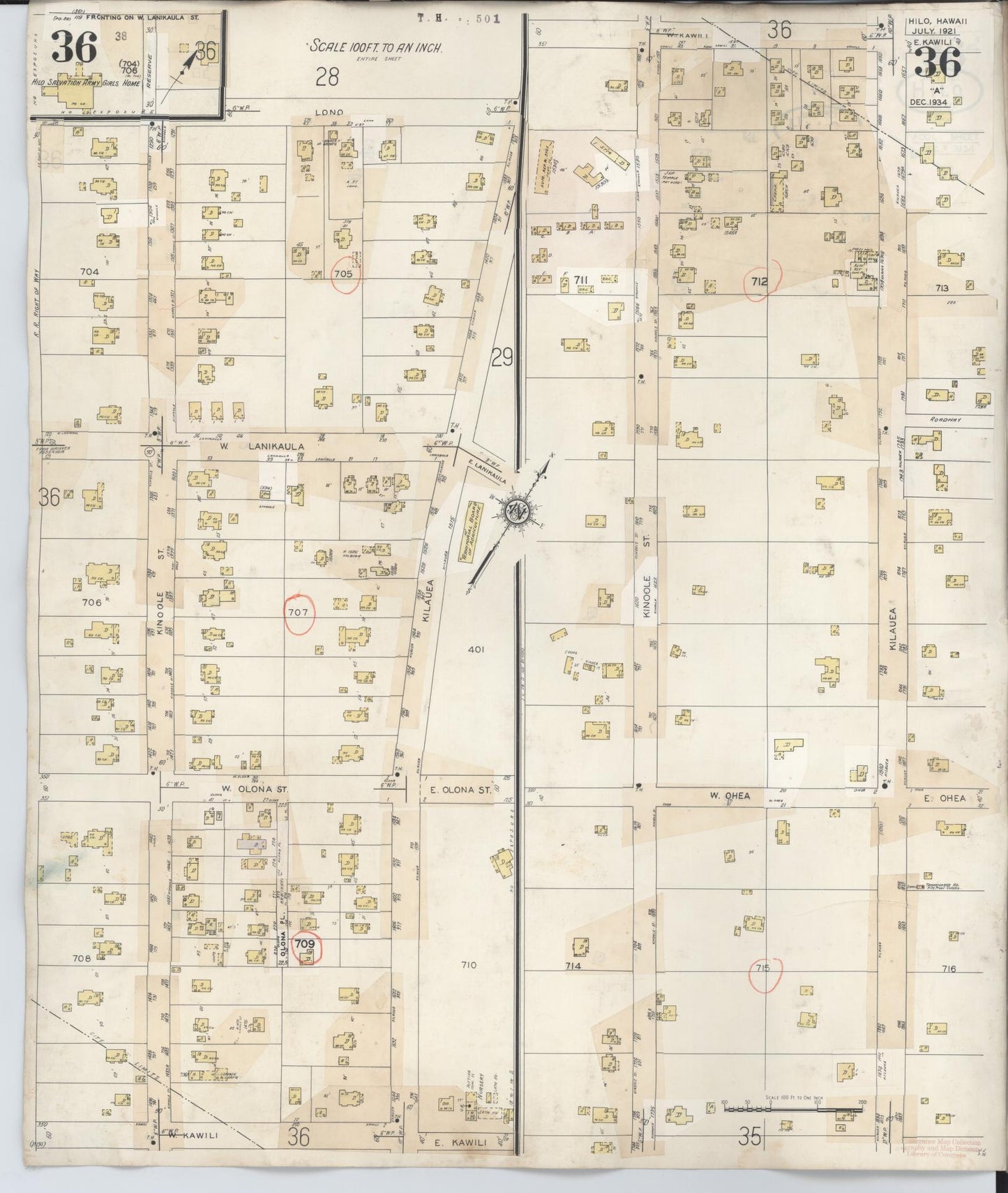 Sanborn Fire Insurance Map from Hilo, Hawaii County, Hawaii (1957), Sheet #0036 - Historic Sanborn Fire Insurance Map Print
