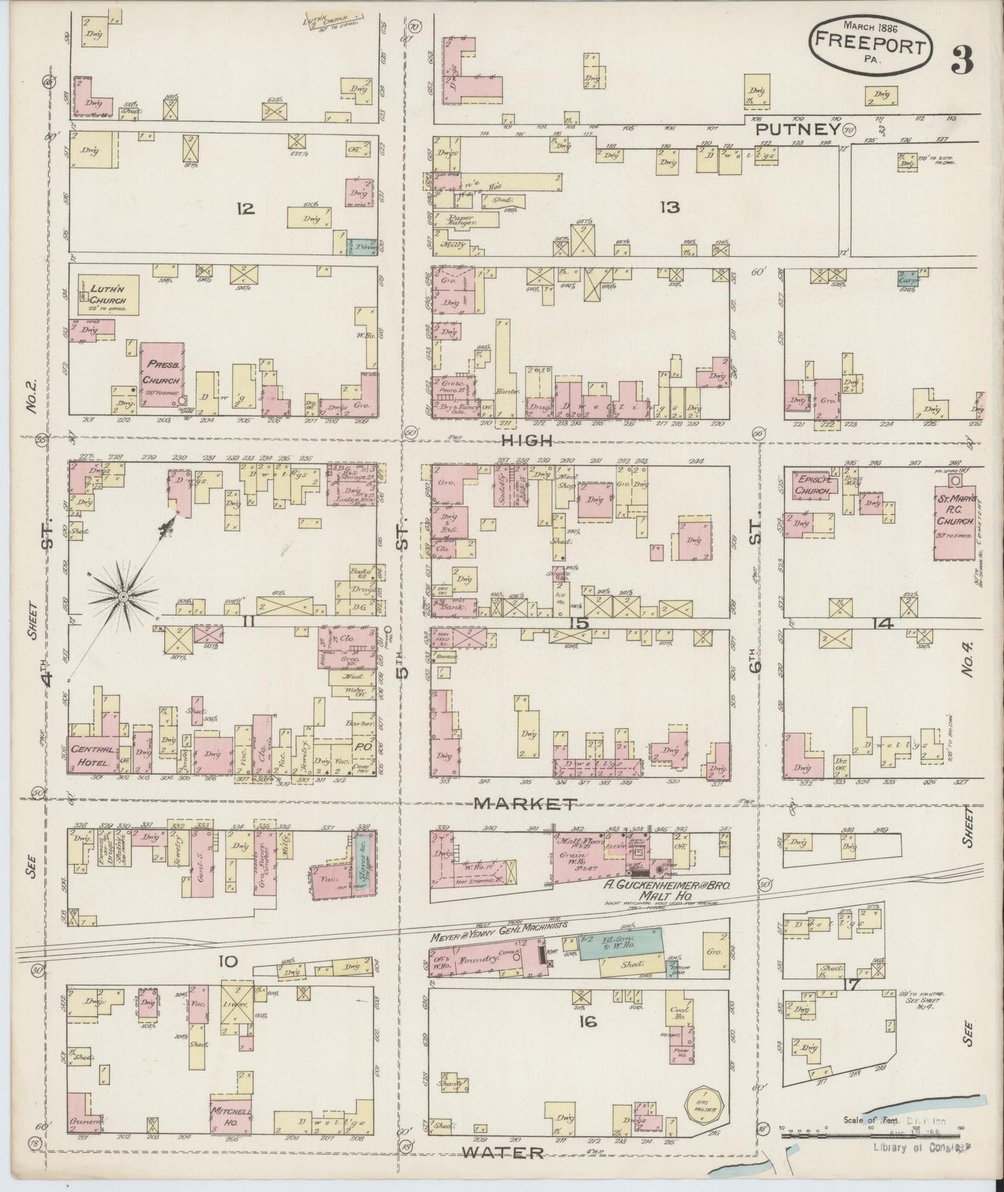 Sanborn Fire Insurance Map from Freeport, Armstrong County, Pennsylvania (1886), Sheet #0003 - Historic Sanborn Fire Insurance Map Print, vintage old map wall art, antique decor, genealogy gift, Pennsylvania Pennsylvania map