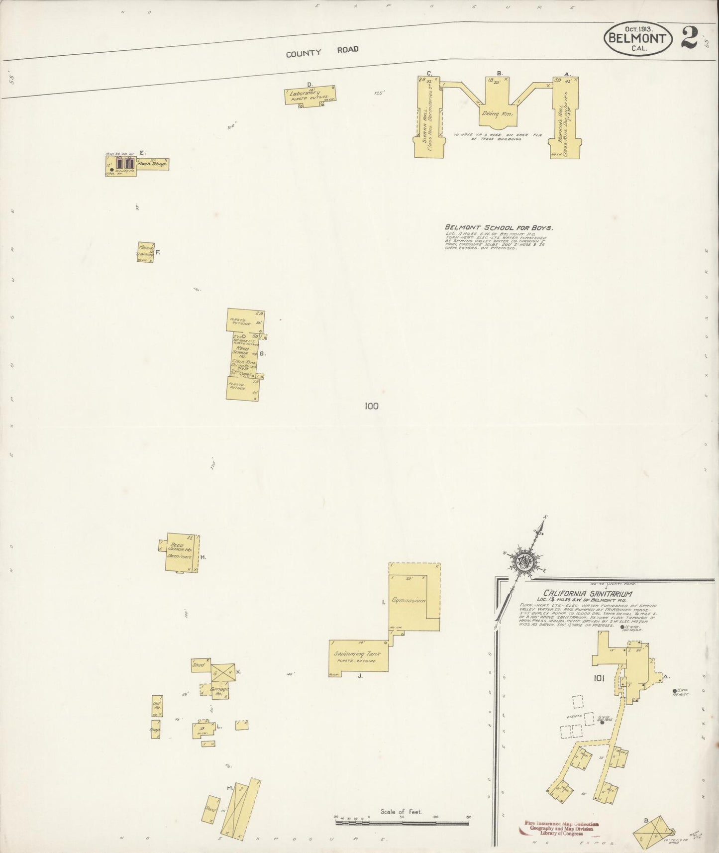 Sanborn Fire Insurance Map from Belmont, San Mateo County, California (1913), Sheet #0002 - Historic Sanborn Fire Insurance Map Print, vintage old map wall art, antique decor, genealogy gift, California California map
