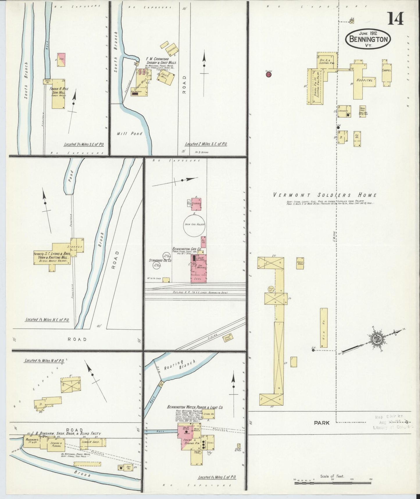 Sanborn Fire Insurance Map from Bennington, Bennington County, Vermont (1912), Sheet #0014 - Complete Map Set gallery image, historic Sanborn map, vintage wall art, Vermont Vermont