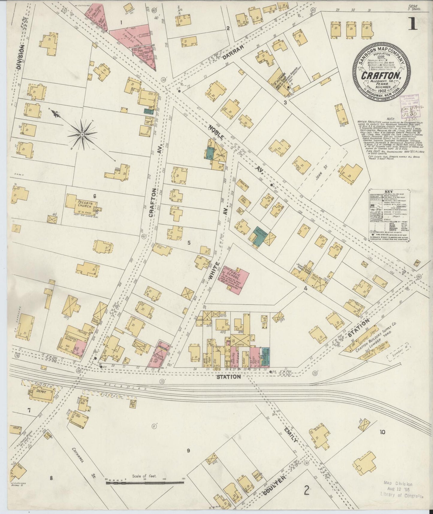 Sanborn Fire Insurance Map from Crafton, Allegheny County, Pennsylvania (1902), Sheet #0001 - Historic Sanborn Fire Insurance Map Print, vintage old map wall art, antique decor, genealogy gift, Pennsylvania Pennsylvania map
