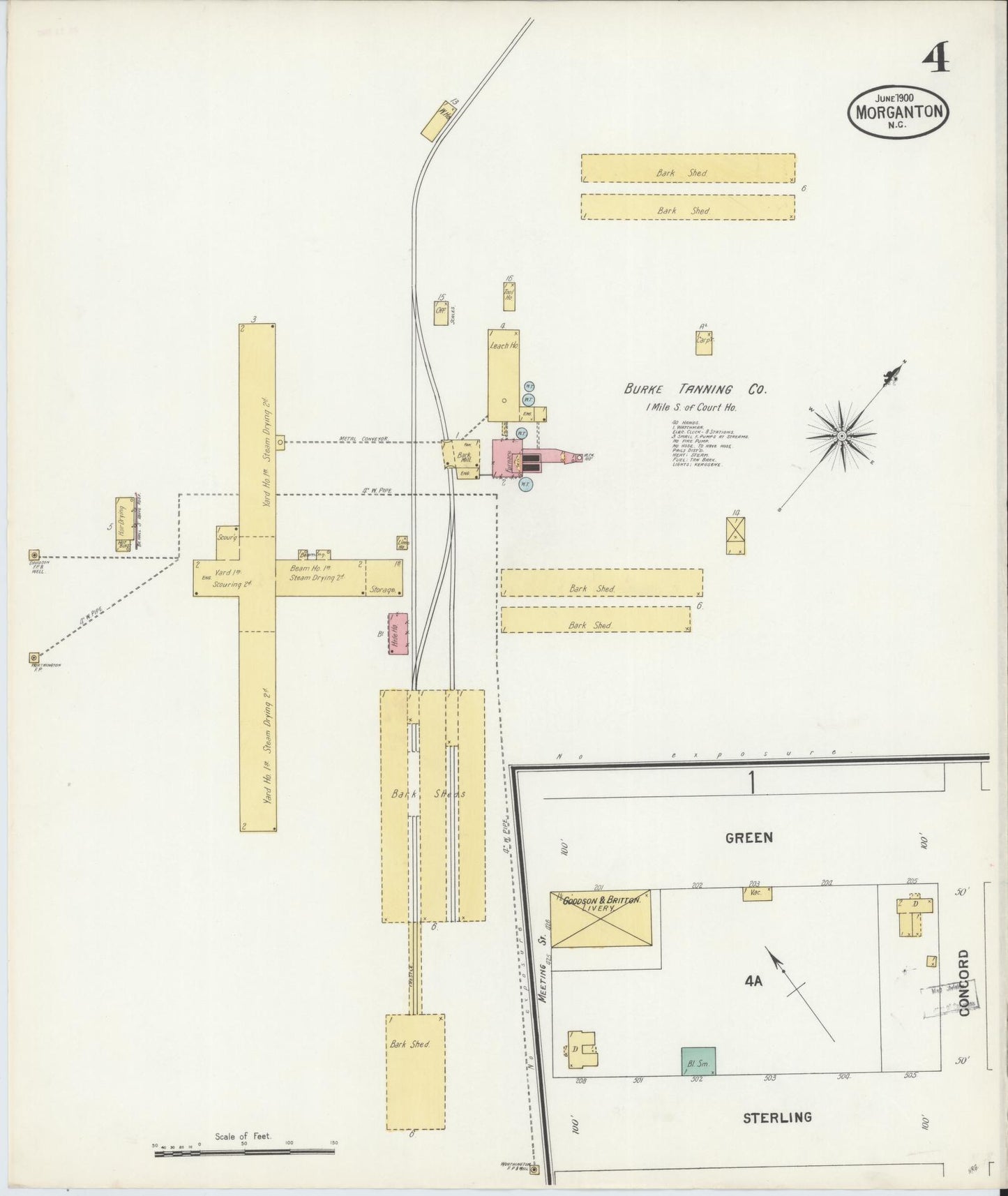 Sanborn Fire Insurance Map from Morganton, Burke County, North Carolina (1900), Sheet #0004 - Historic Sanborn Fire Insurance Map Print, vintage old map wall art, antique decor, genealogy gift, North Carolina North Carolina map