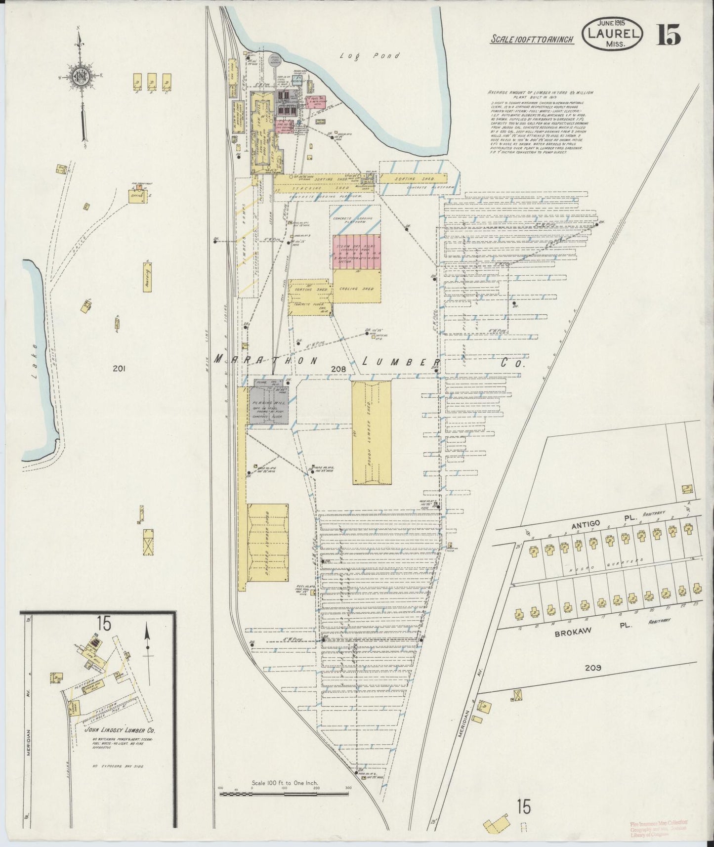 Sanborn Fire Insurance Map from Laurel, Jones County, Mississippi (1915), Sheet #0015 - Historic Sanborn Fire Insurance Map Print, vintage old map wall art, antique decor, genealogy gift, Mississippi Mississippi map