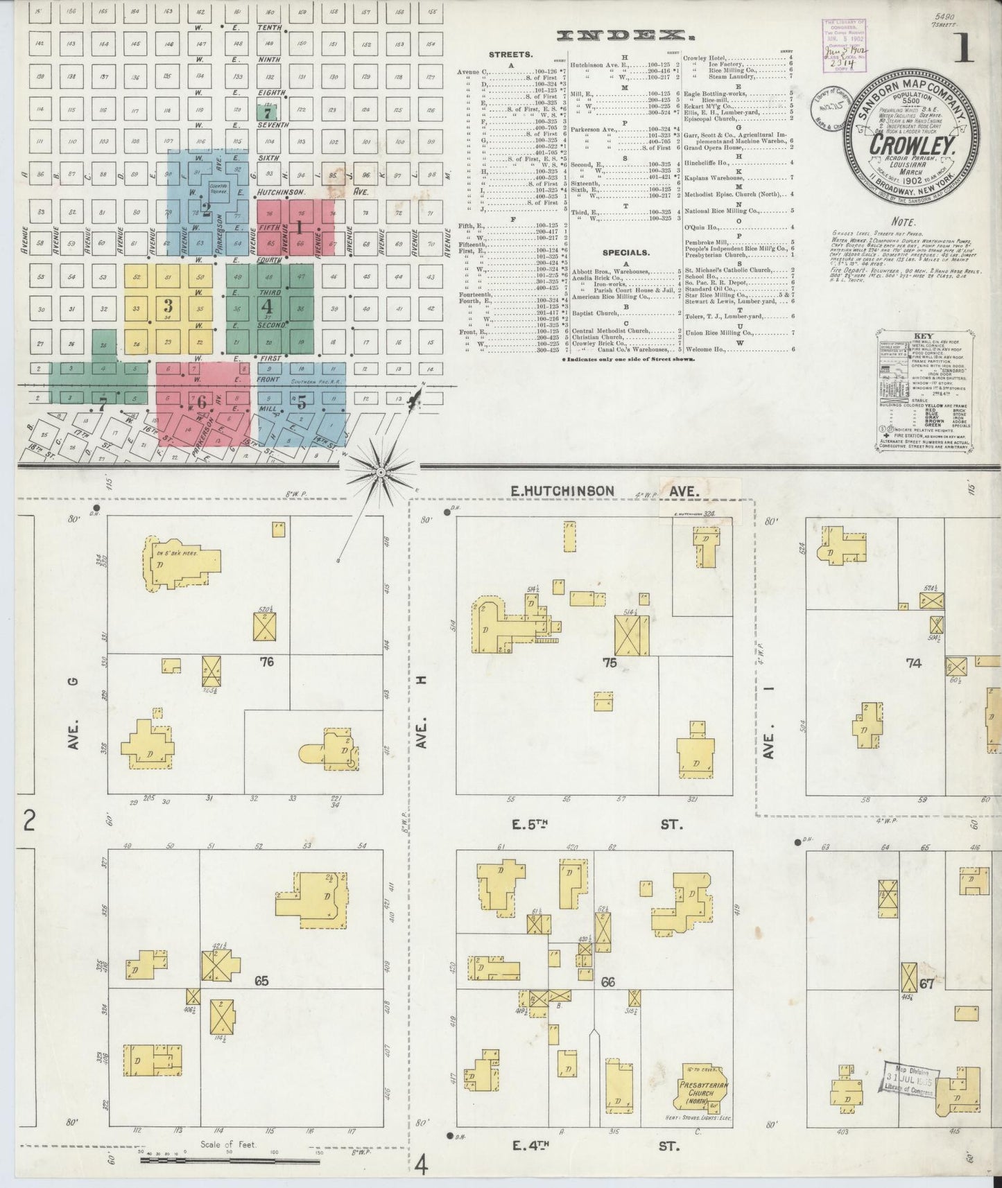 Sanborn Fire Insurance Map from Crowley, Acadia Parish, Louisiana (1902), Sheet #0001 - Historic Sanborn Fire Insurance Map Print, vintage old map wall art, antique decor, genealogy gift, Louisiana Louisiana map