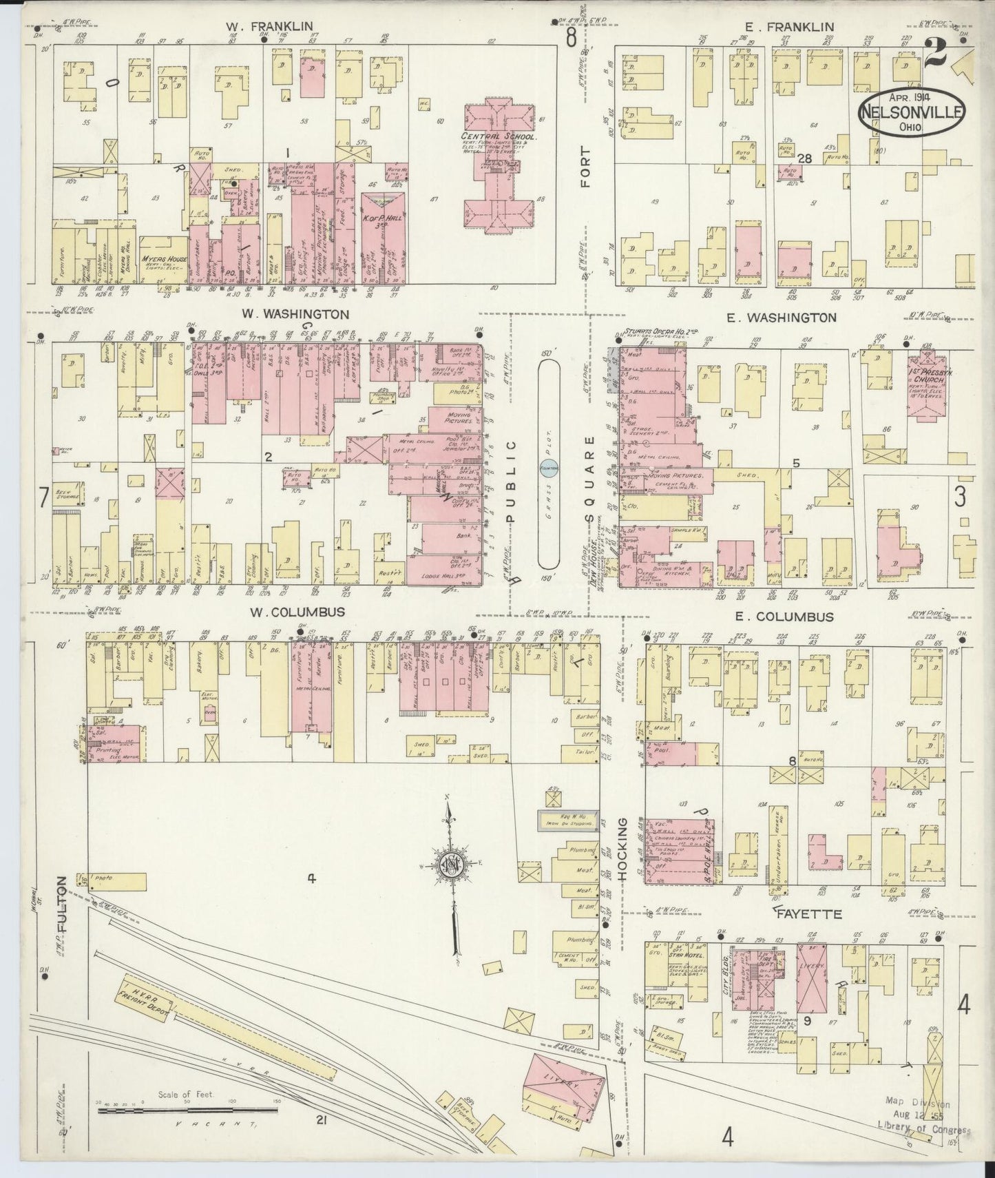 Sanborn Fire Insurance Map from Nelsonville, Athens County, Ohio (1914), Sheet #0002 - Historic Sanborn Fire Insurance Map Print, vintage old map wall art, antique decor, genealogy gift, Ohio Ohio map