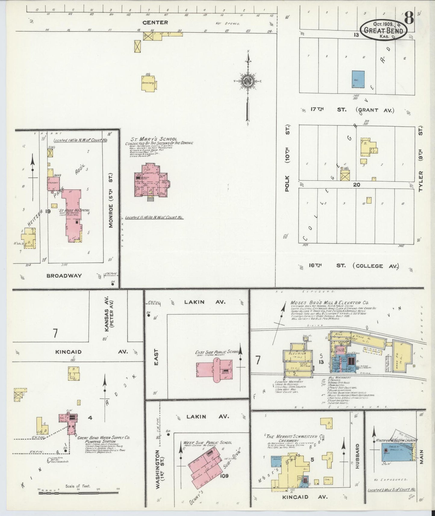 Sanborn Fire Insurance Map from Great Bend, Barton County, Kansas (1909), Sheet #0008 - Historic Sanborn Fire Insurance Map Print, vintage old map wall art, antique decor, genealogy gift, Kansas Kansas map