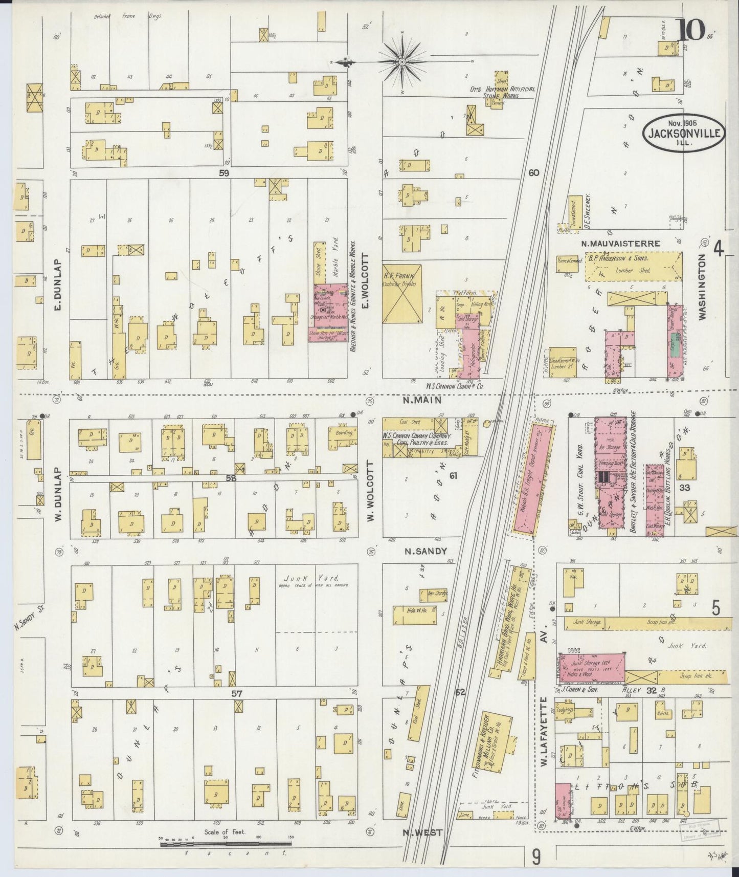 Sanborn Fire Insurance Map from Jacksonville, Morgan County, Illinois. (1905), Sheet 10 – Historic Sanborn Fire Insurance Map Print
