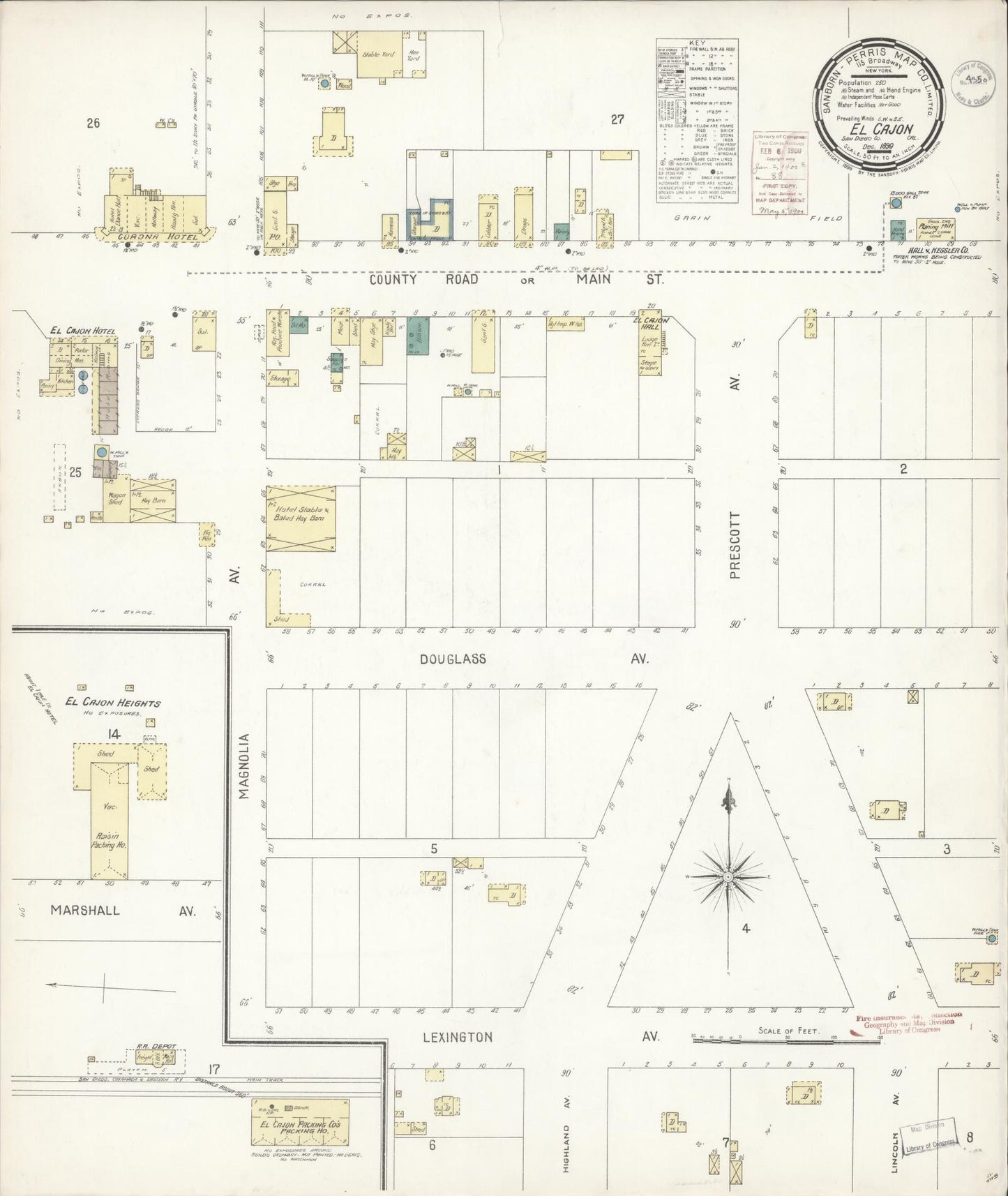 Sanborn Fire Insurance Map from El Cajon, San Diego County, California (1890), Sheet #0001 - Historic Sanborn Fire Insurance Map Print, vintage old map wall art, antique decor, genealogy gift, California California map