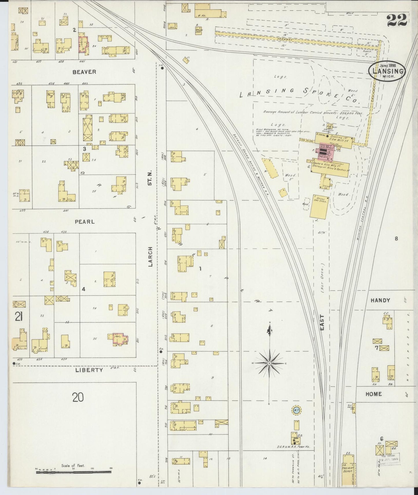 Sanborn Fire Insurance Map from Lansing, Ingham County, Michigan (1898), Sheet #0022 - Complete Map Set gallery image, historic Sanborn map, vintage wall art, Michigan Michigan