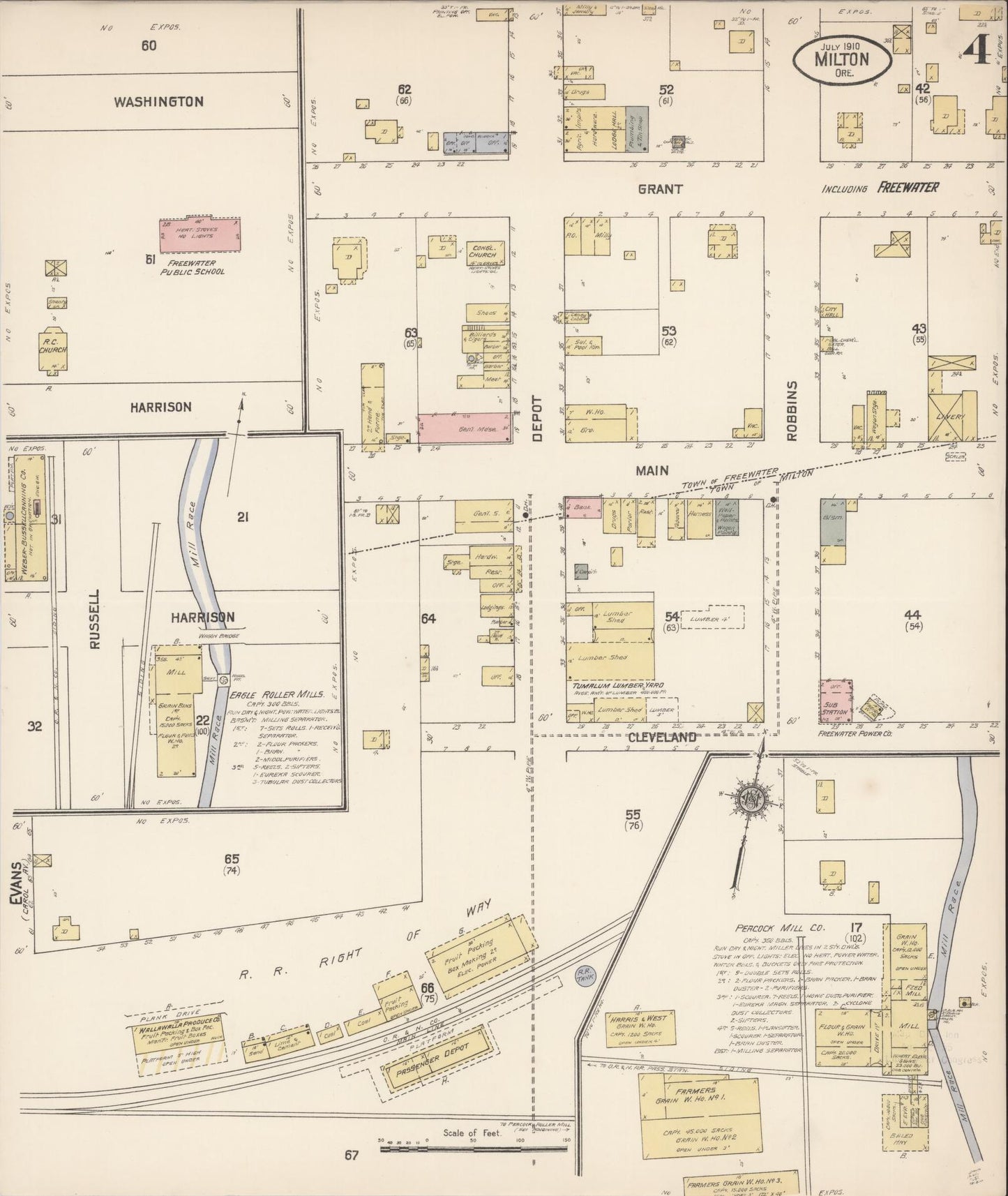 Sanborn Fire Insurance Map from Milton, Umatilla County, Oregon (1910), Sheet #0004 - Historic Sanborn Fire Insurance Map Print, vintage old map wall art, antique decor, genealogy gift, Oregon Oregon map