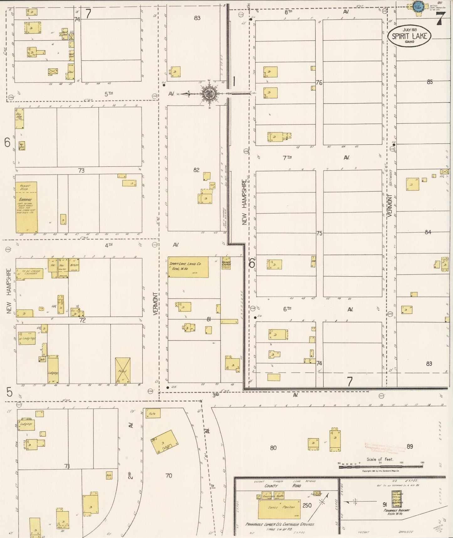 Sanborn Fire Insurance Map from Spirit Lake, Kootenai County, Idaho (1921), Sheet #0007 - Historic Sanborn Fire Insurance Map Print, vintage old map wall art, antique decor, genealogy gift, Idaho Idaho map