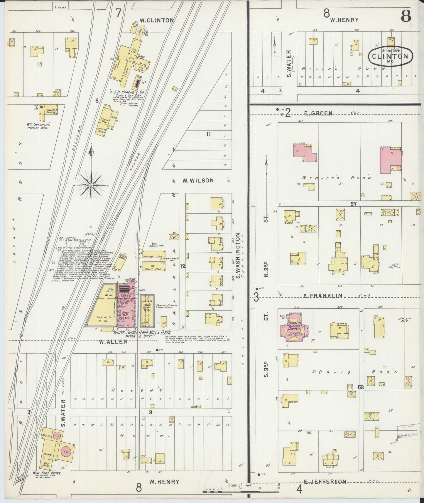 Sanborn Fire Insurance Map from Clinton, Henry County, Missouri (1896), Sheet #0008 - Historic Sanborn Fire Insurance Map Print, vintage old map wall art, antique decor, genealogy gift, Missouri Missouri map