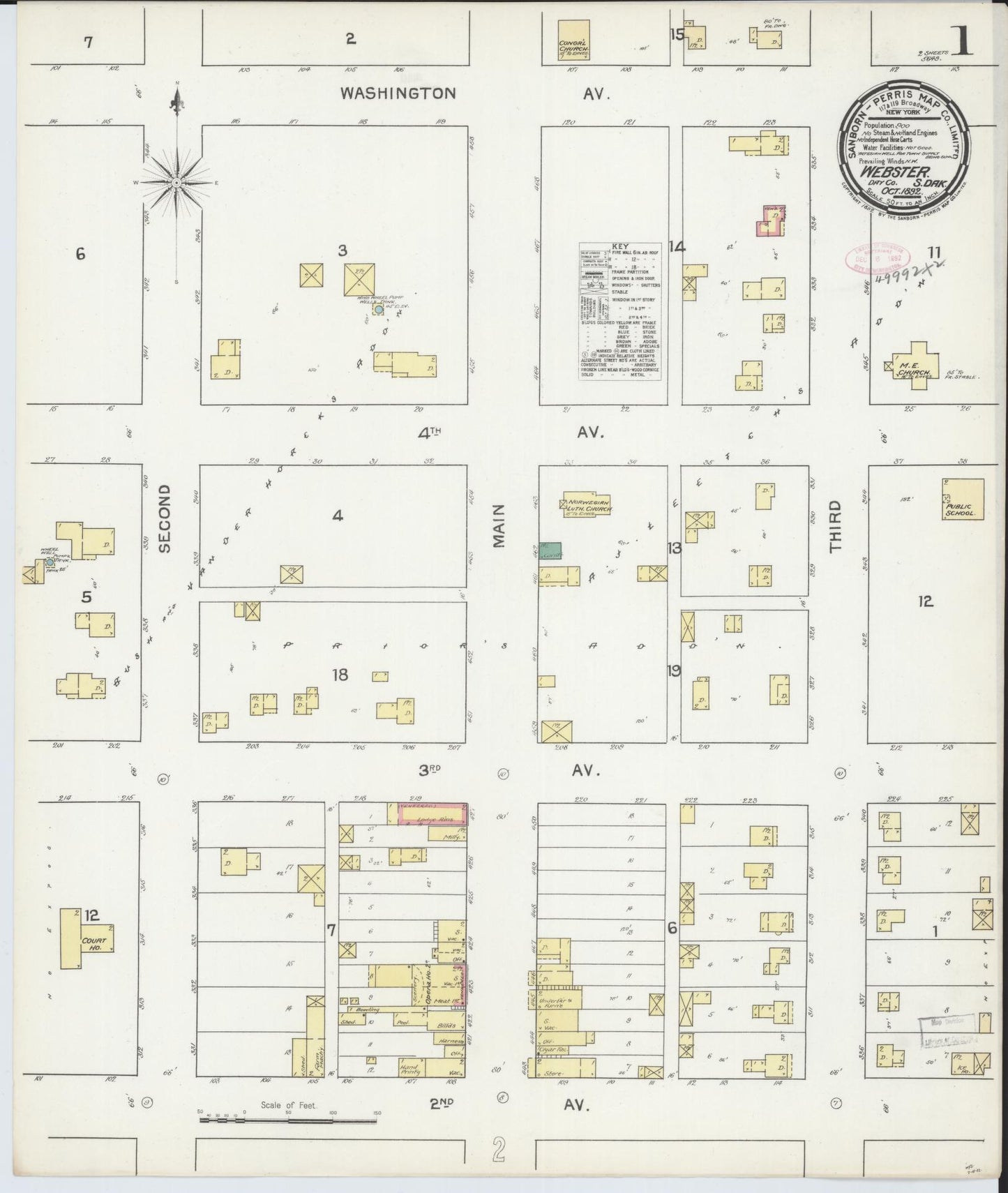 Sanborn Fire Insurance Map from Webster, Day County, South Dakota (1892), Sheet #0001 - Historic Sanborn Fire Insurance Map Print, vintage old map wall art, antique decor, genealogy gift, South Dakota South Dakota map
