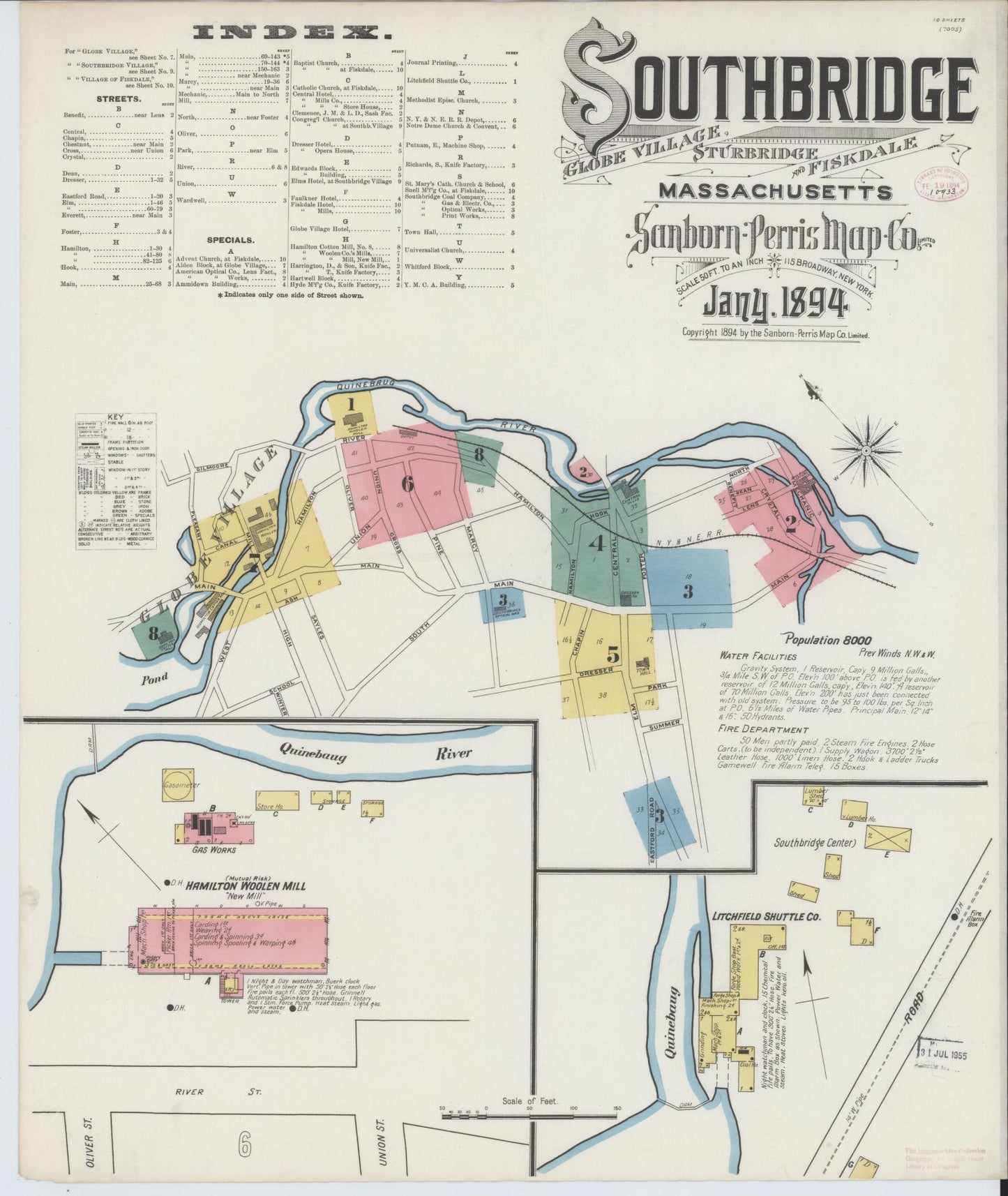 Sanborn Fire Insurance Map from Southbridge, Worcester County, Massachusetts. (1894) – Historic Sanborn Fire Insurance Map Print