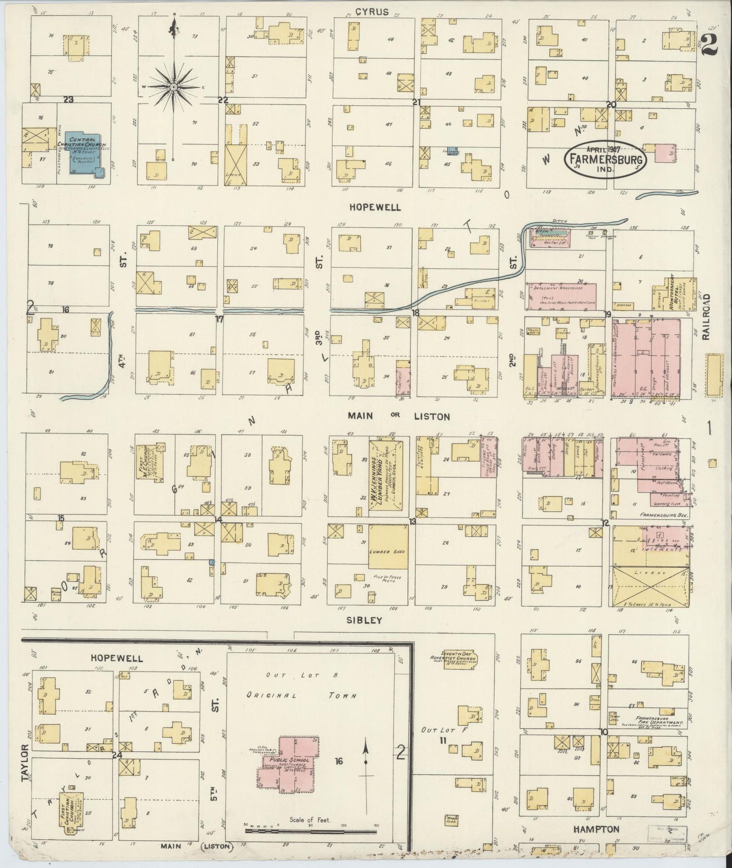 Sanborn Fire Insurance Map from Farmland, Randolph County, Indiana (1907), Sheet #0002 - Complete Map Set gallery image, historic Sanborn map, vintage wall art, Indiana Indiana