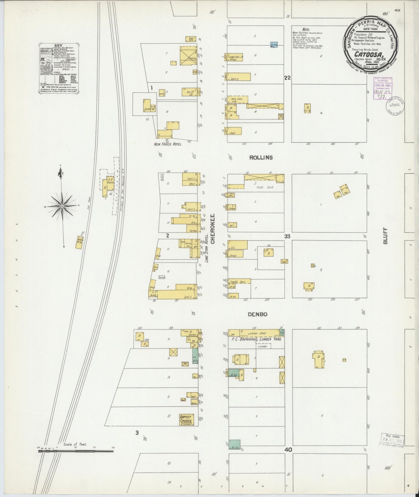 Sanborn Fire Insurance Map from Catoosa, Rodgers County, Oklahoma (1901), Sheet #0001 - Historic Sanborn Fire Insurance Map Print, vintage old map wall art, antique decor, genealogy gift, Oklahoma Oklahoma map