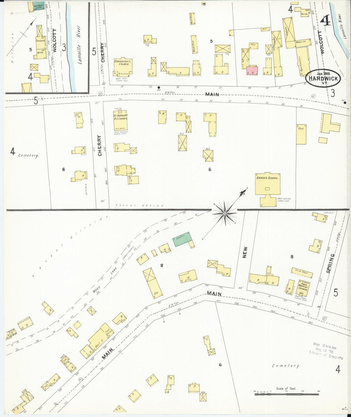 Sanborn Fire Insurance Map from Hardwick, Caledonia County, Vermont (1905), Sheet #0004 - Historic Sanborn Fire Insurance Map Print, vintage old map wall art, antique decor, genealogy gift, Vermont Vermont map