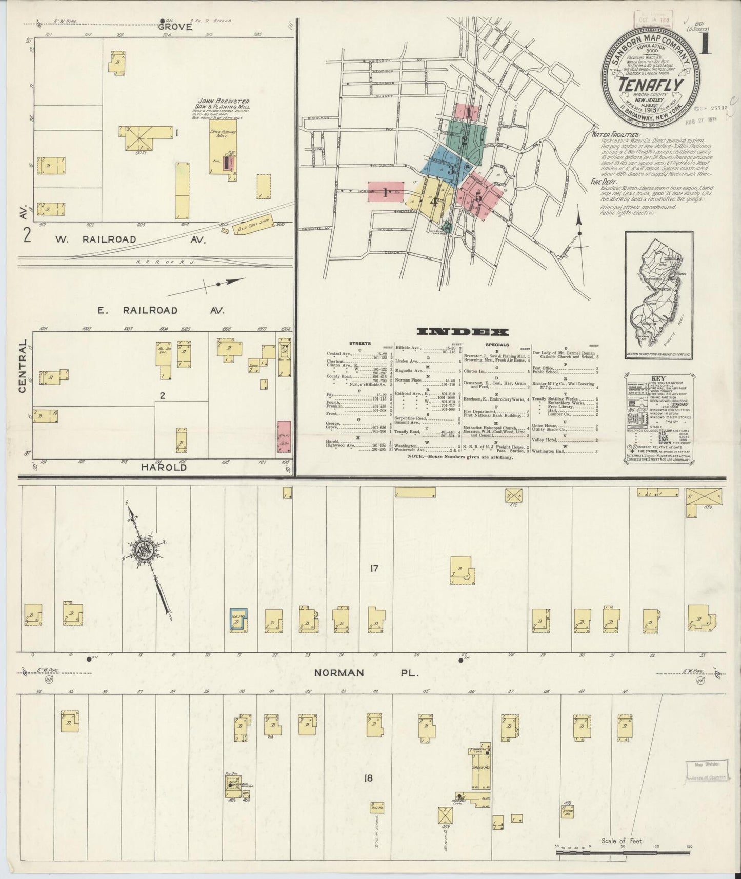 Sanborn Fire Insurance Map from Tenafly, Bergen County, New Jersey. (1913) – Historic Sanborn Fire Insurance Map Print