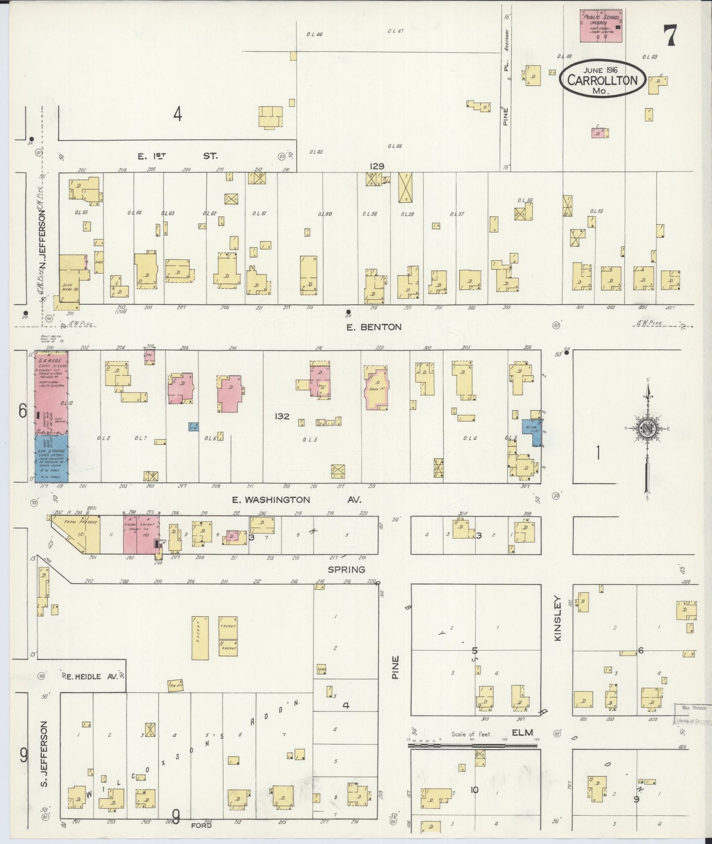 Sanborn Fire Insurance Map from Carrollton, Carroll County, Missouri (1916), Sheet #0007 - Historic Sanborn Fire Insurance Map Print, vintage old map wall art, antique decor, genealogy gift, Missouri Missouri map