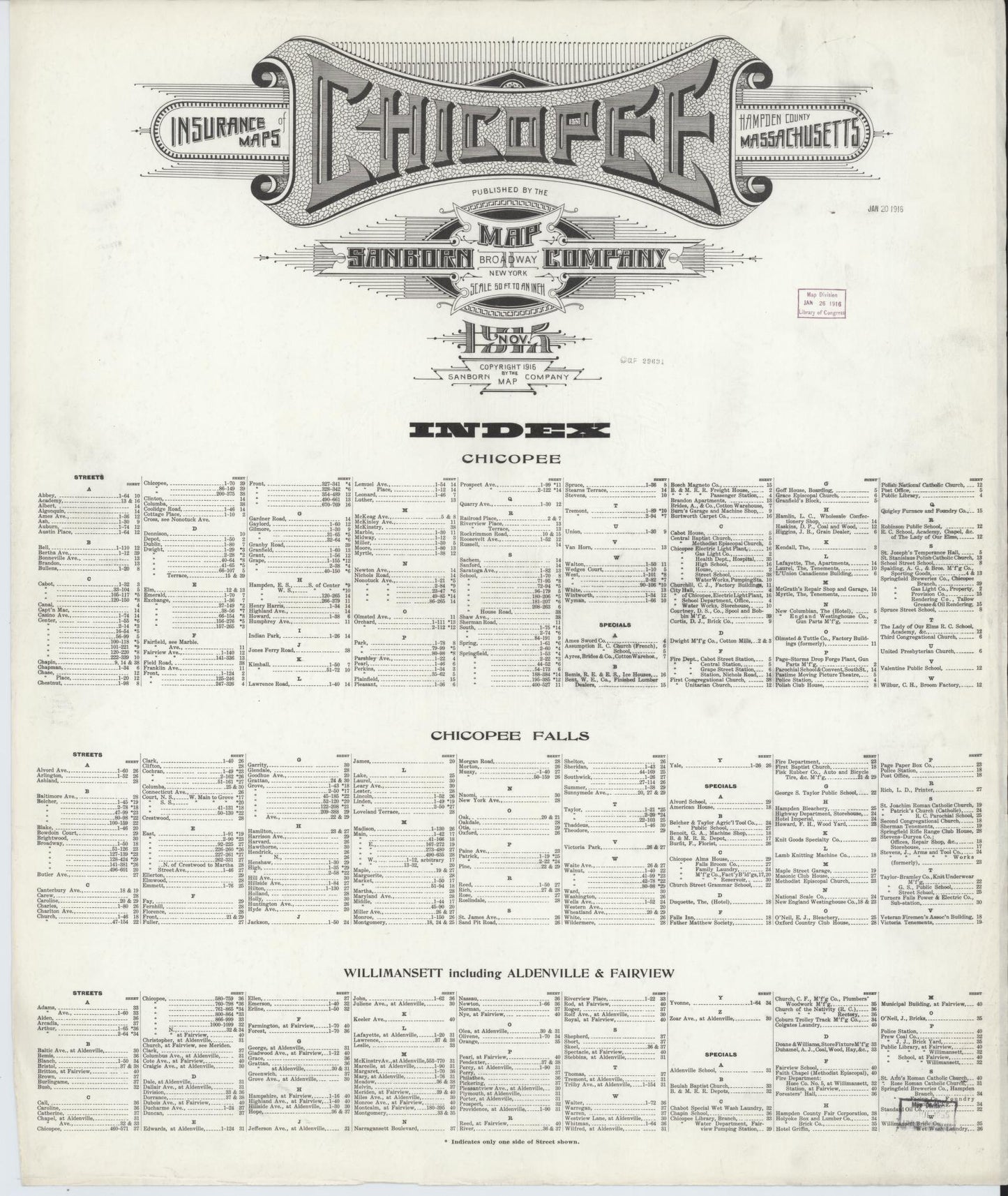 Sanborn Fire Insurance Map from Chicopee, Hampden County, Massachusetts (1915), Sheet #0001 - Historic Sanborn Fire Insurance Map Print, vintage old map wall art, antique decor, genealogy gift, Massachusetts Massachusetts map