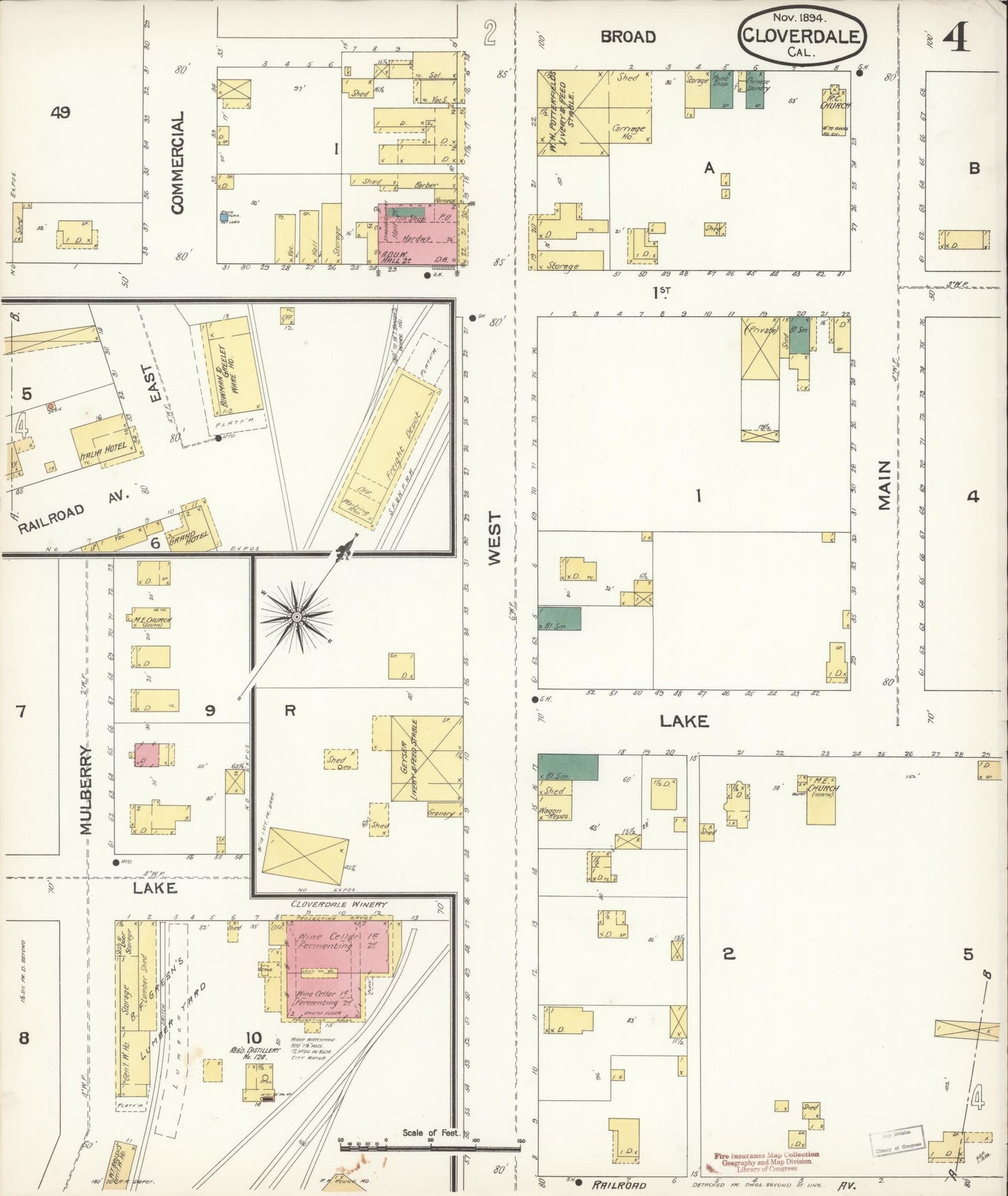 Sanborn Fire Insurance Map from Cloverdale, Sonoma County, California (1894), Sheet #0004 - Historic Sanborn Fire Insurance Map Print, vintage old map wall art, antique decor, genealogy gift, California California map