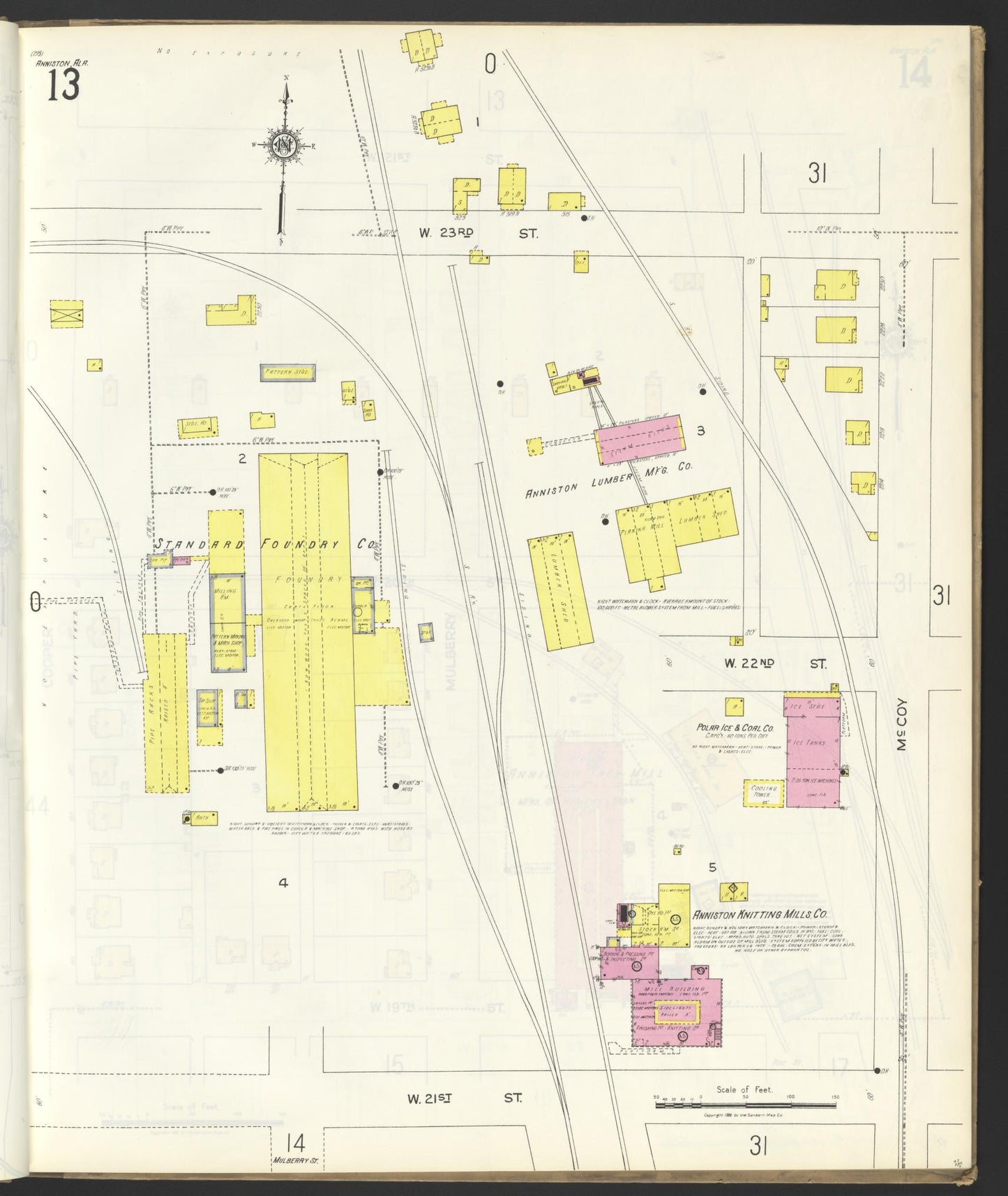 Sanborn Fire Insurance Map from Anniston, Calhoun County, Alabama (1925), Sheet #0013 - Historic Sanborn Fire Insurance Map Print, vintage old map wall art, antique decor, genealogy gift, Alabama Alabama map