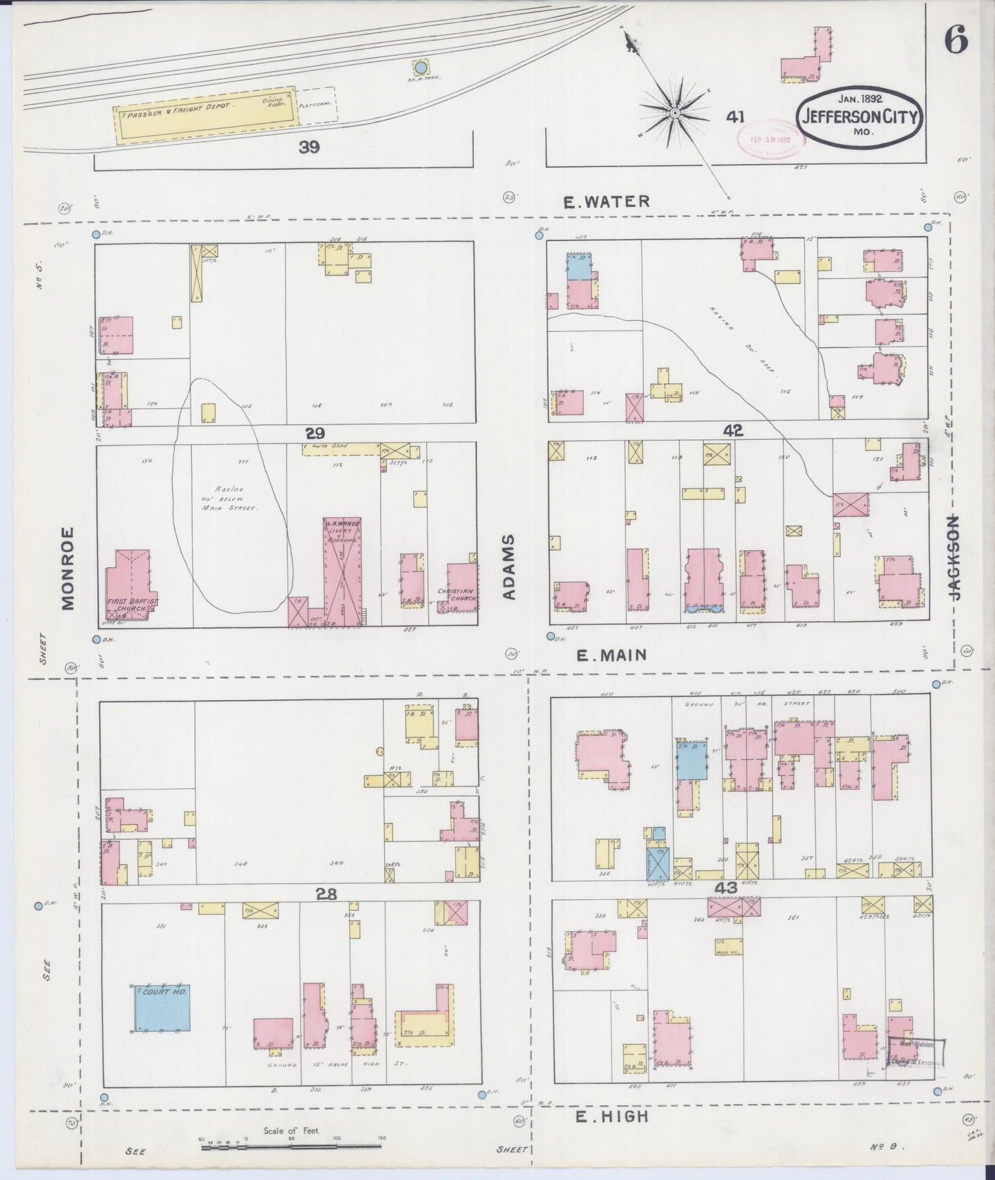 Sanborn Fire Insurance Map from Jefferson City, Cole County, Missouri (1892), Sheet #0006 - Historic Sanborn Fire Insurance Map Print, vintage old map wall art, antique decor, genealogy gift, Missouri Missouri map