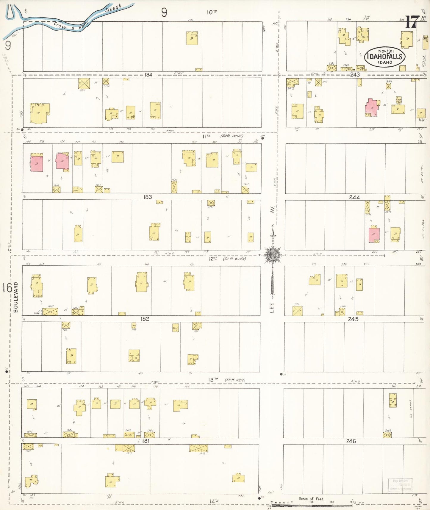 Sanborn Fire Insurance Map from Idaho Falls, Bonneville County, Idaho (1911), Sheet #0017 - Historic Sanborn Fire Insurance Map Print, vintage old map wall art, antique decor, genealogy gift, Idaho Idaho map