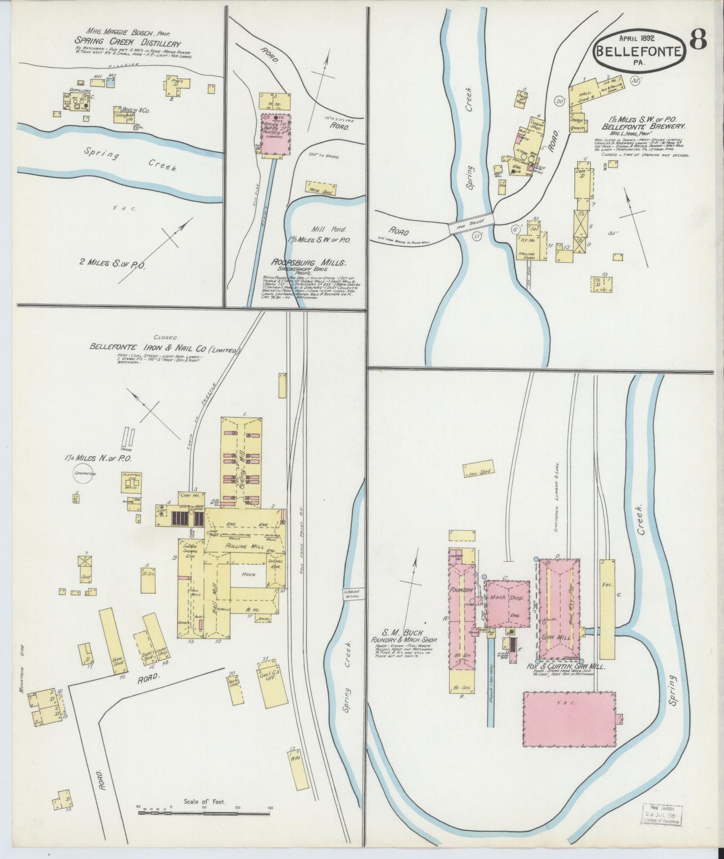 Sanborn Fire Insurance Map from Bellefonte, Centre County, Pennsylvania (1892), Sheet #0008 - Historic Sanborn Fire Insurance Map Print, vintage old map wall art, antique decor, genealogy gift, Pennsylvania Pennsylvania map