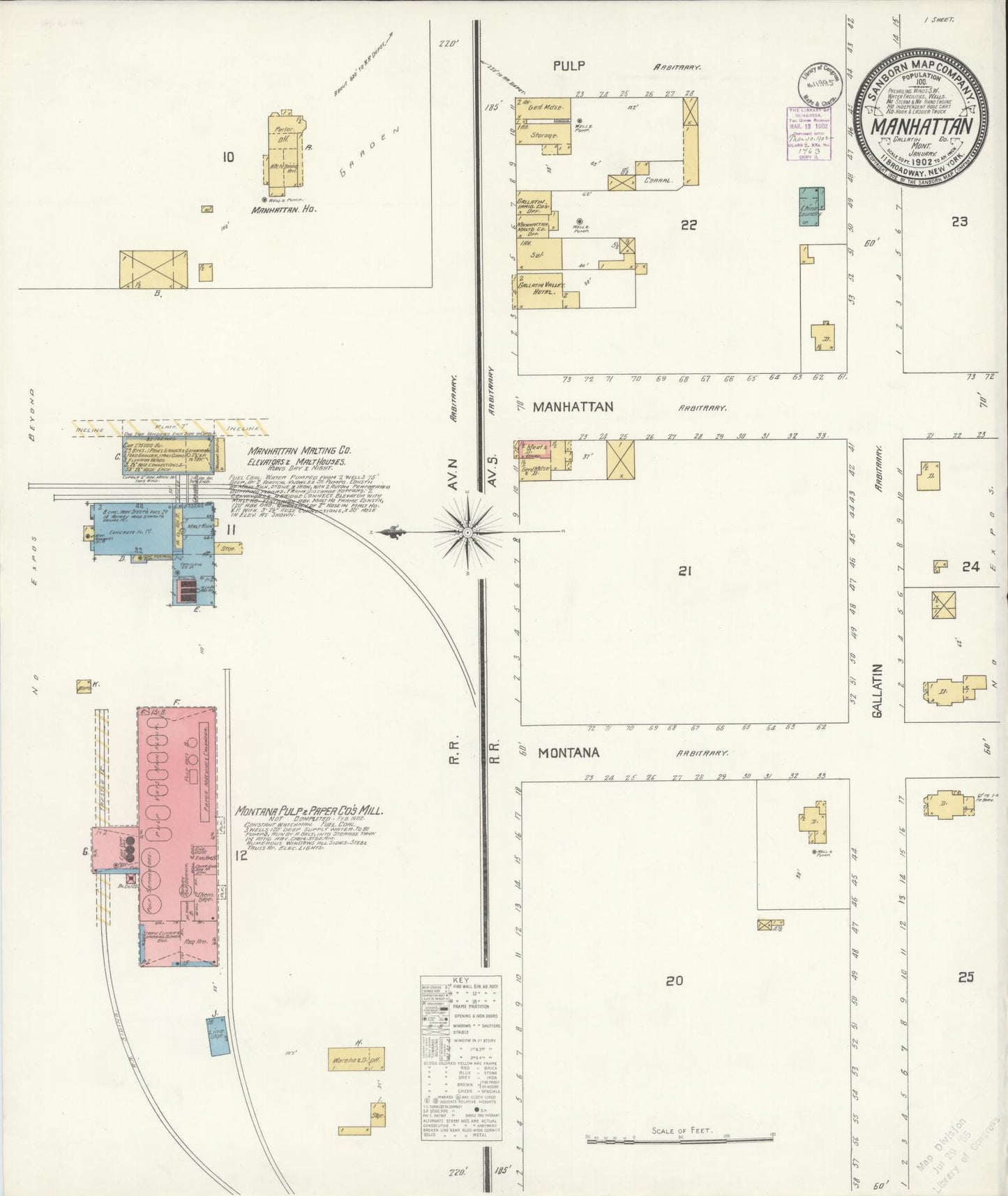 Sanborn Fire Insurance Map from Manhattan, Gallatin County, Montana (1902), Sheet #0001 - Historic Sanborn Fire Insurance Map Print, vintage old map wall art, antique decor, genealogy gift, Montana Montana map