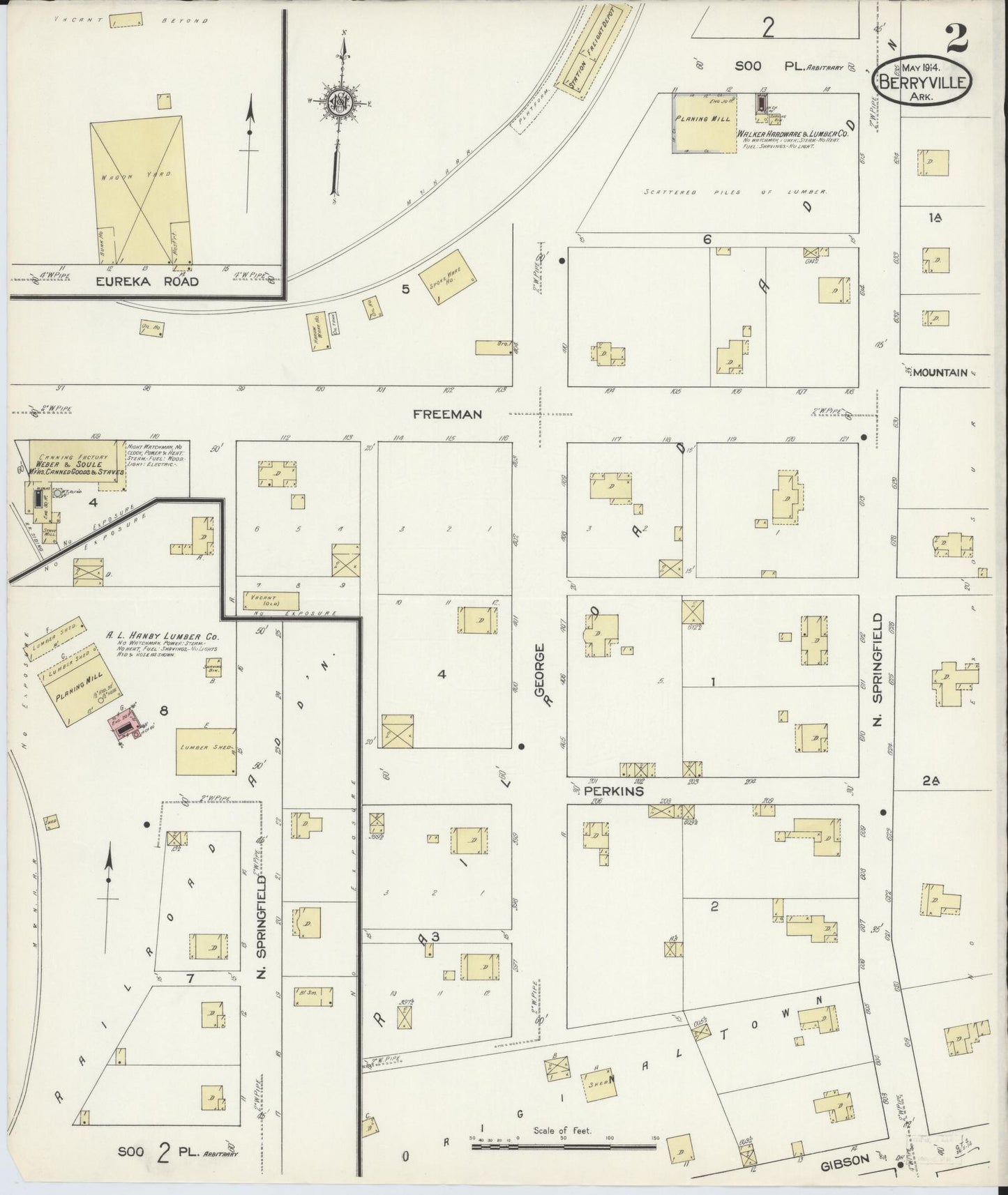 Sanborn Fire Insurance Map from Berryville, Carroll County, Arkansas (1914), Sheet #0002 - Historic Sanborn Fire Insurance Map Print, vintage old map wall art, antique decor, genealogy gift, Arkansas Arkansas map